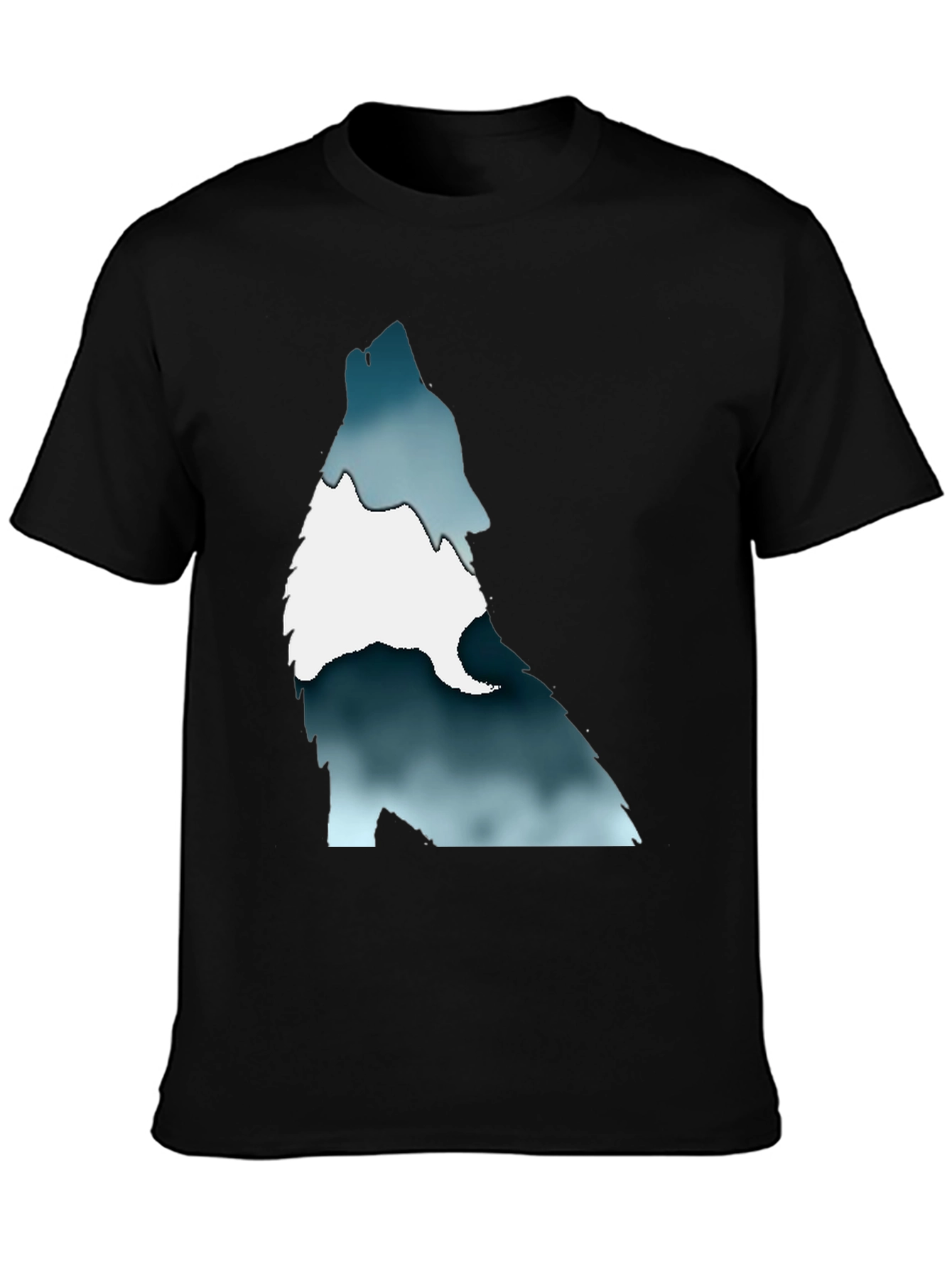Black Men's Black T-Shirt with Wolf Graphic Print view 3