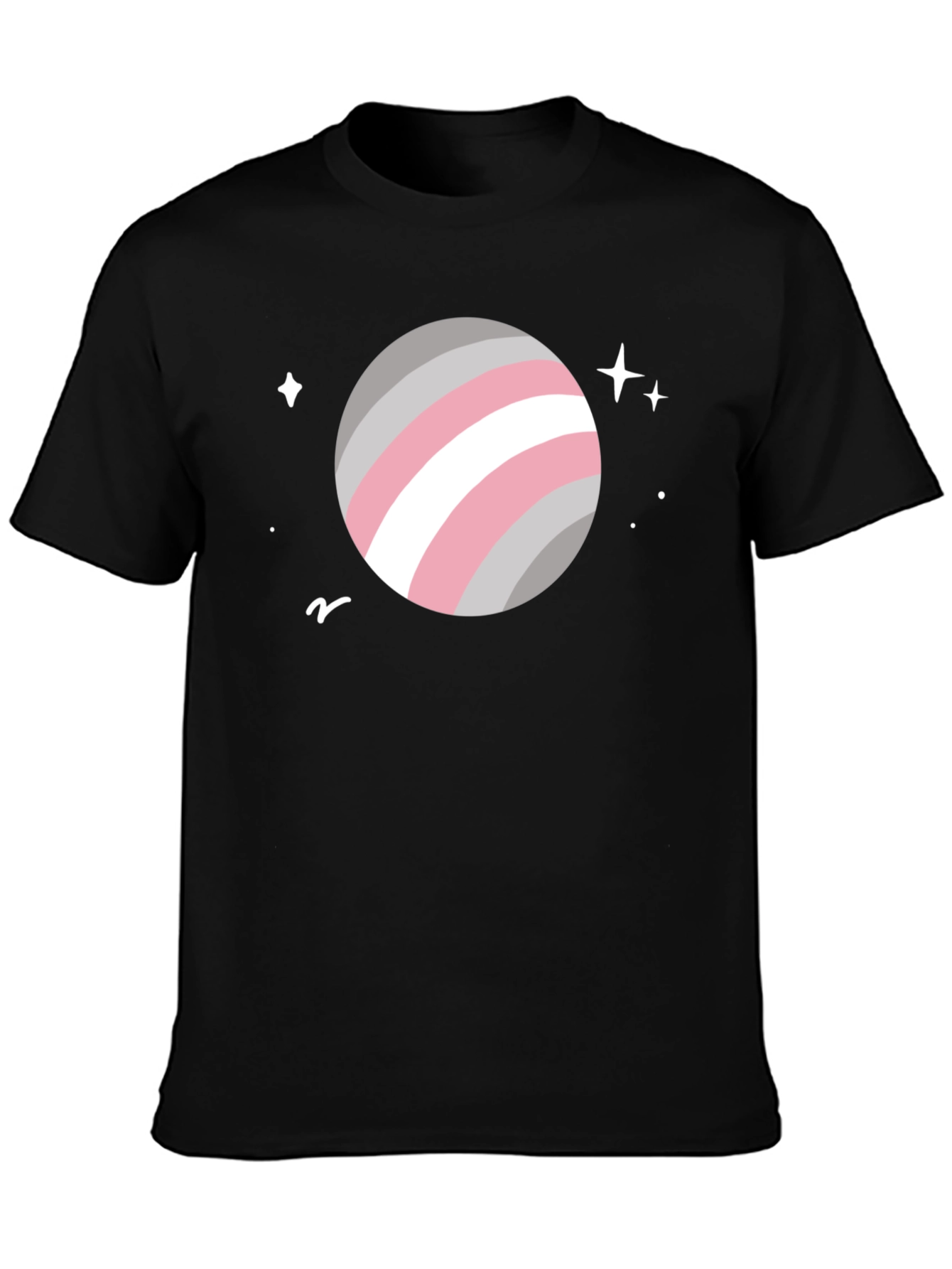 Black Trendy Space Planet Graphic Tee - Black Cotton Blend view 3