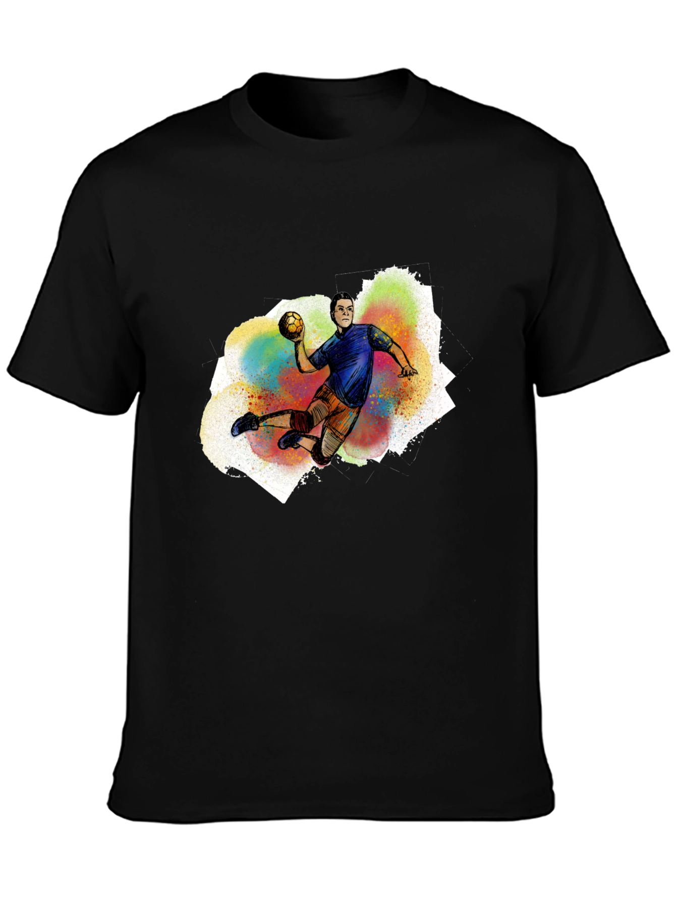 Black Handball Player Graphic T-Shirt - Black Cotton Tee view 3