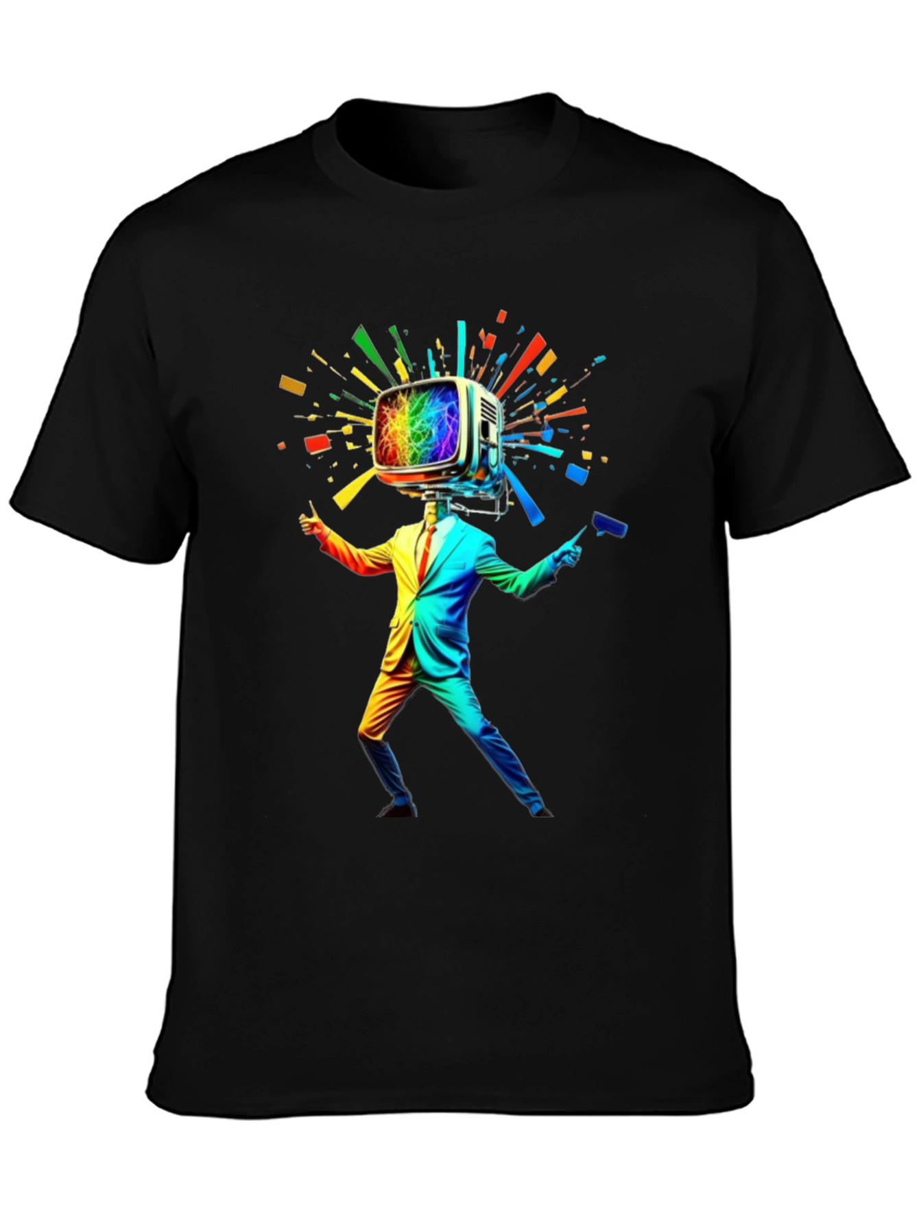 Black Rainbow TV Head Man Black T-Shirt view 3
