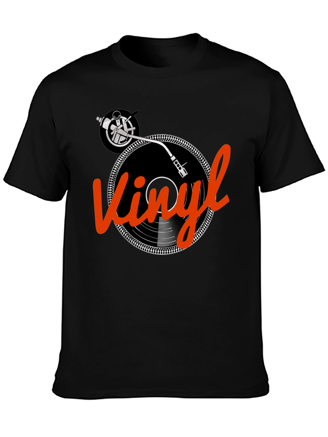 Black Vinyl Record T-Shirt - Turntable Graphic Tee view 3