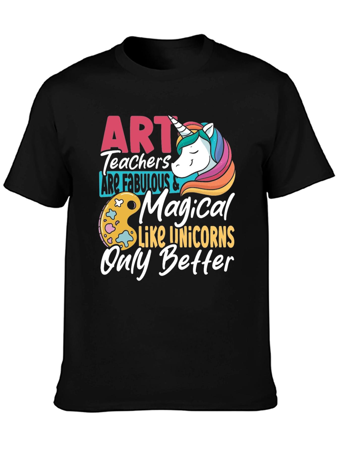 Black Art Teacher Unicorn Graphic T-Shirt view 3