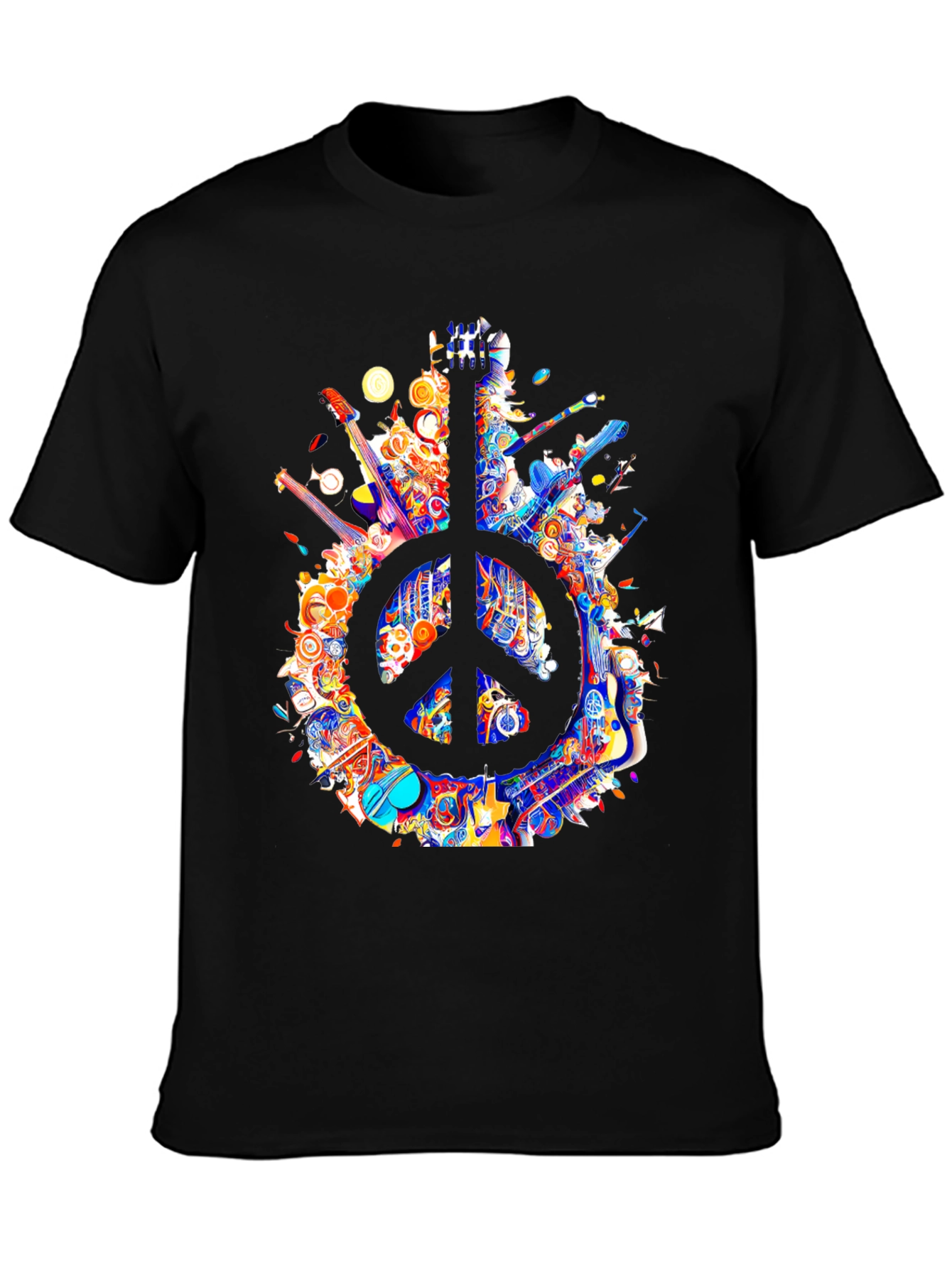 Black Peace Sign Guitar T-Shirt view 3