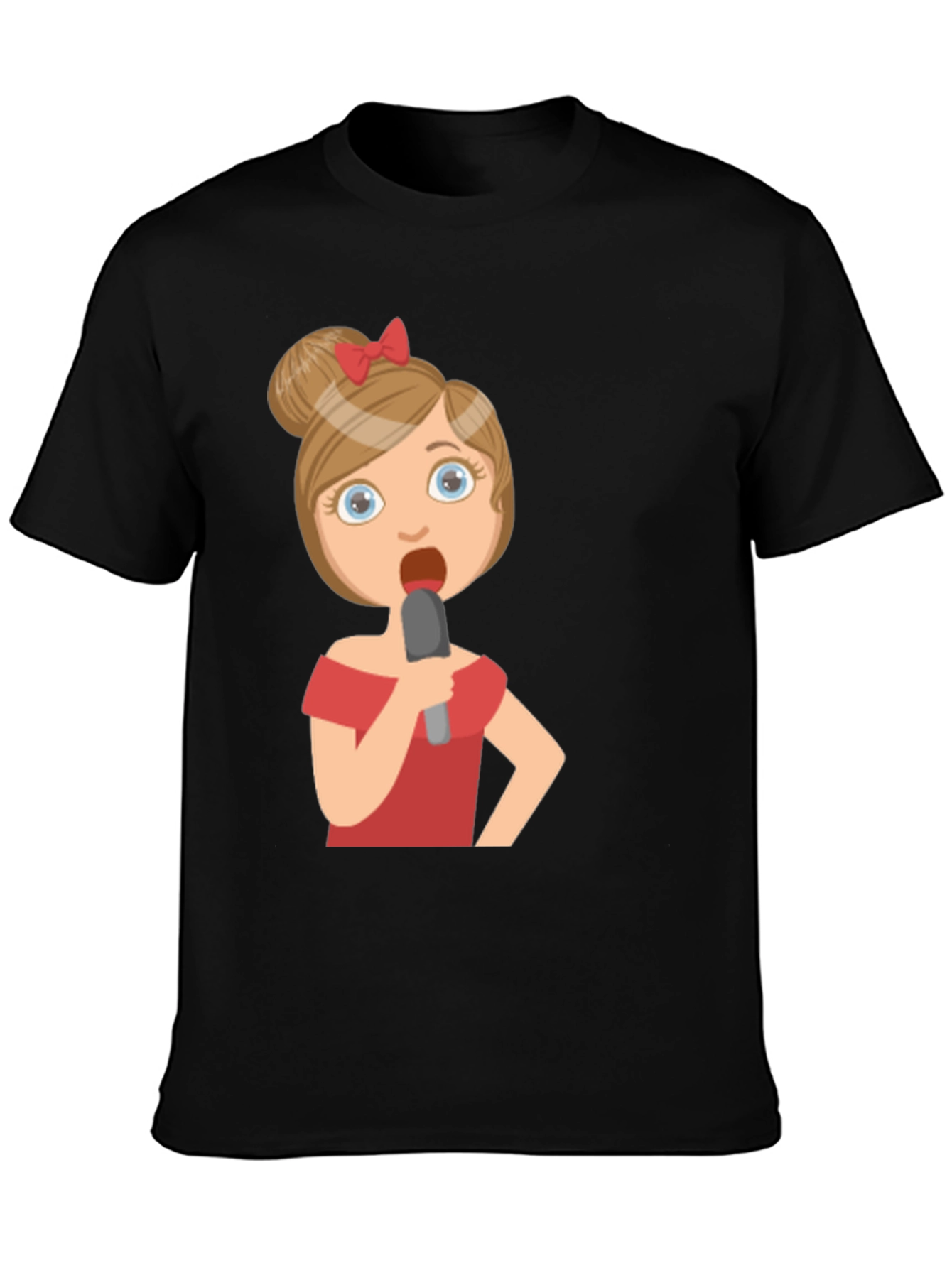 Black Singing Girl Graphic Tee - Black Cotton Blend view 3