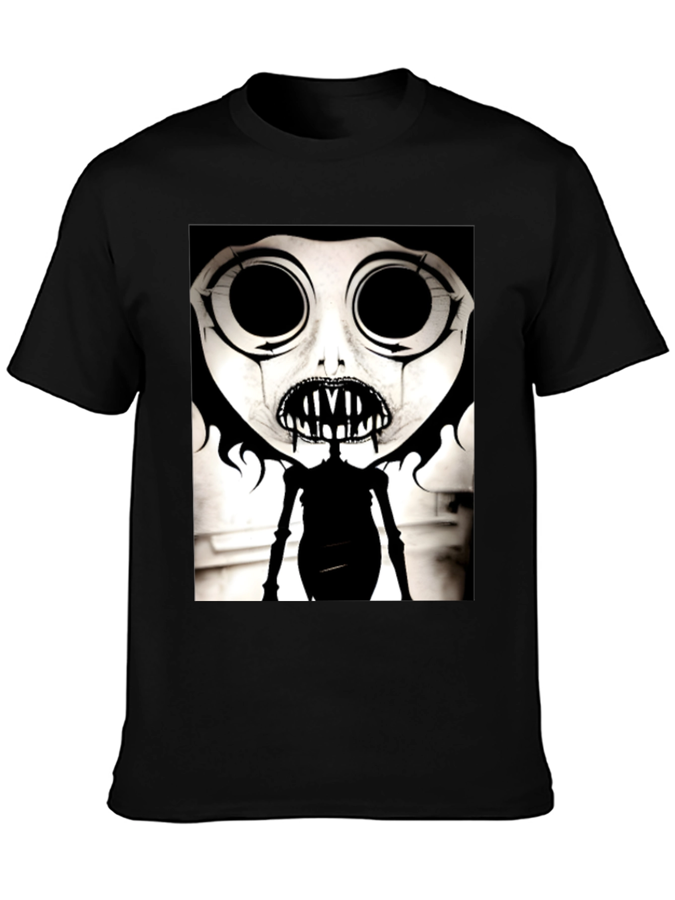 Black Creepy Cartoon Character Graphic Tee - Black view 3