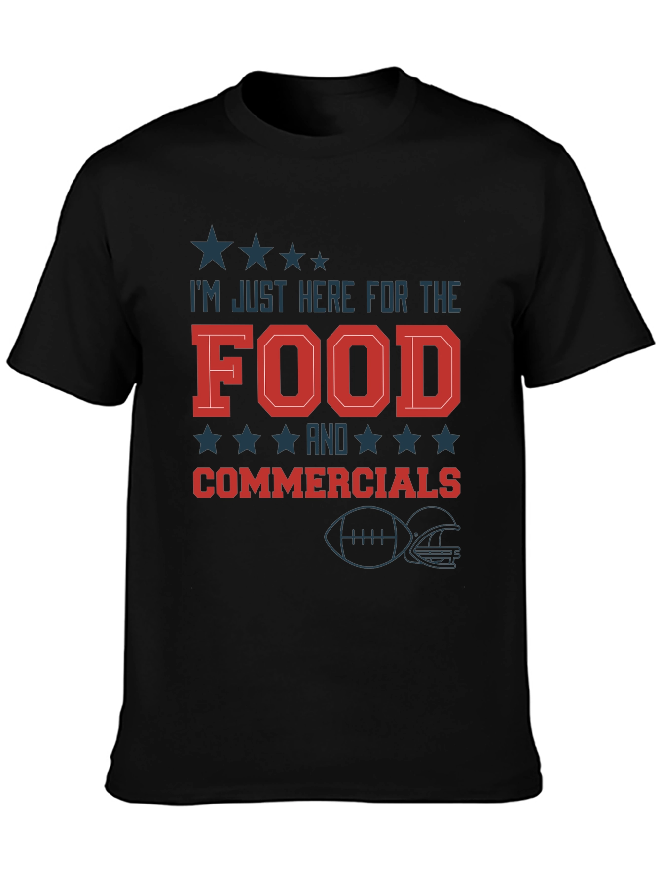 Black I'm Just Here for the Food & Commercials Football T-Shirt view 3