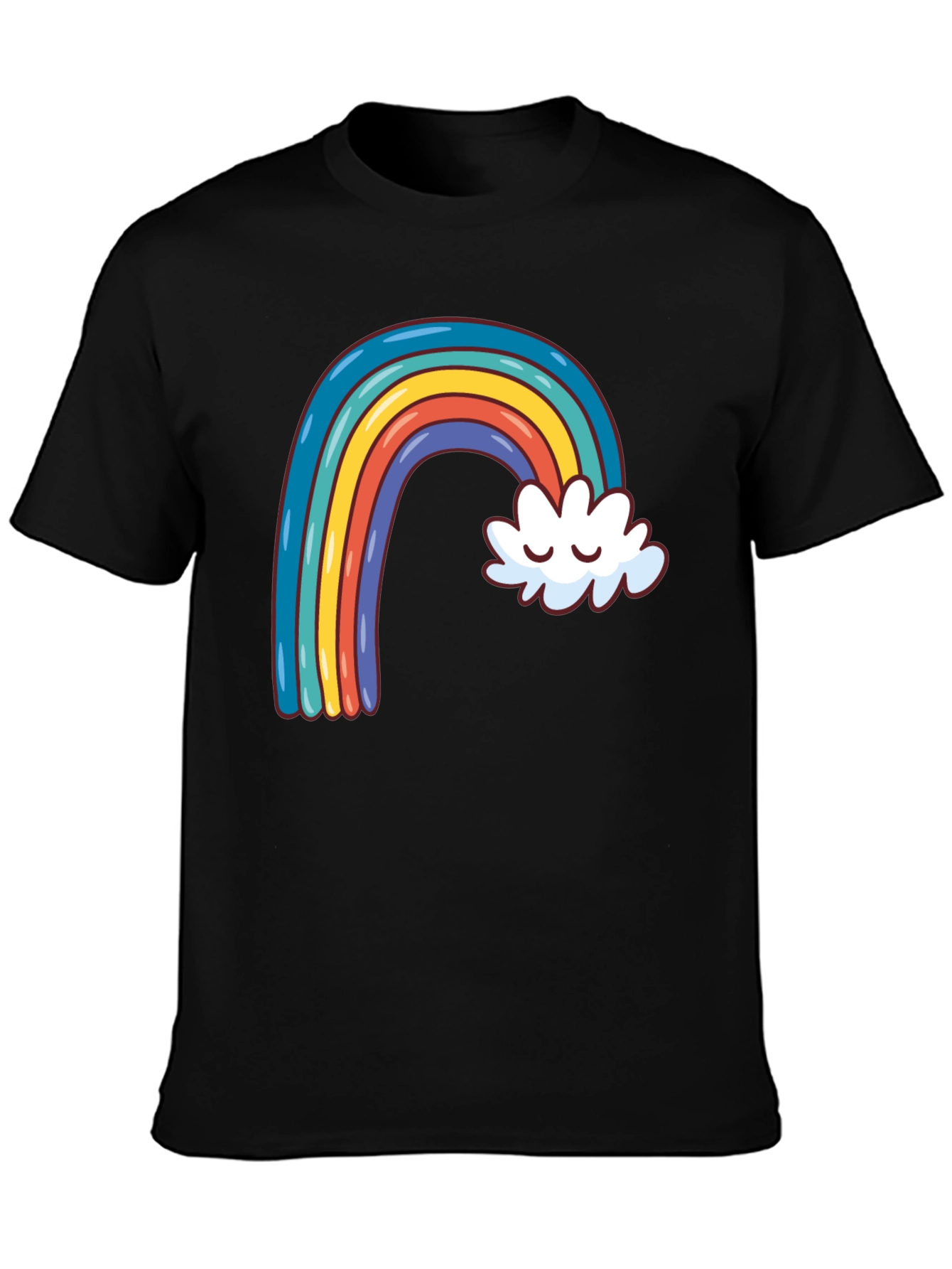 Black Rainbow & Cloud Graphic Tee - Black Cotton Casual Shirt view 3