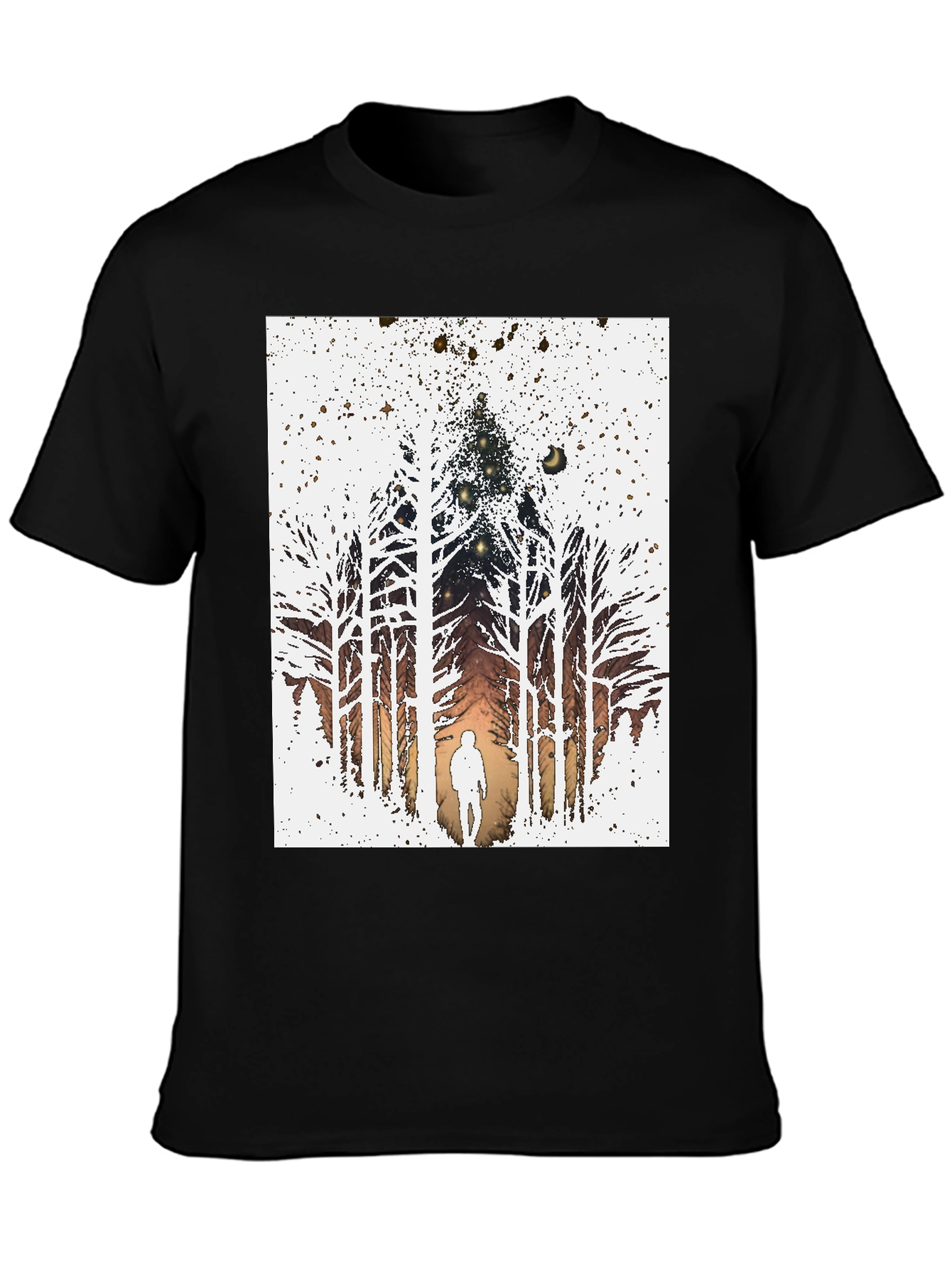 Black Eerie Forest T-Shirt - Silhouette in the Woods view 3