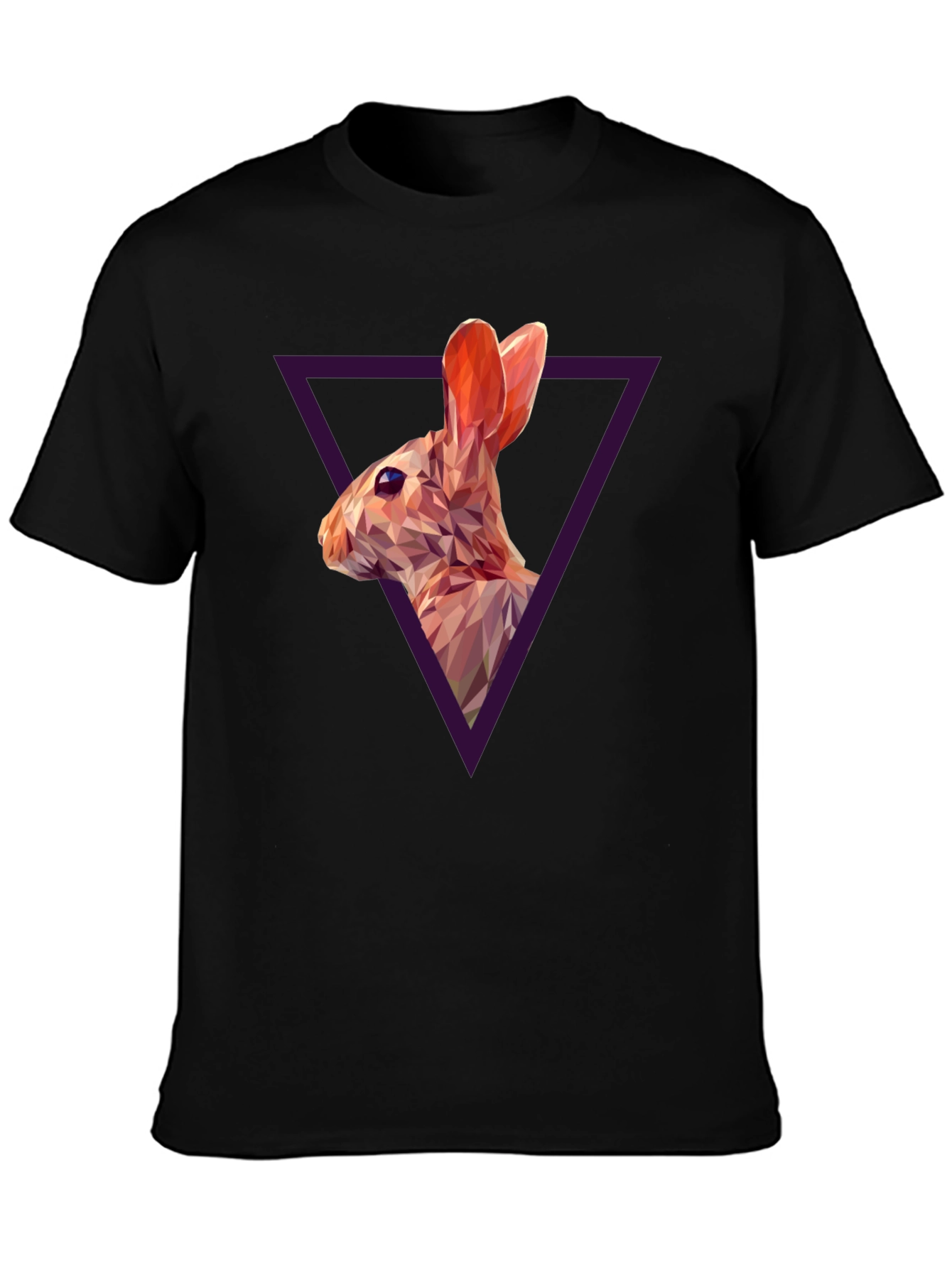 Black Geometric Rabbit Graphic Black T-Shirt view 3