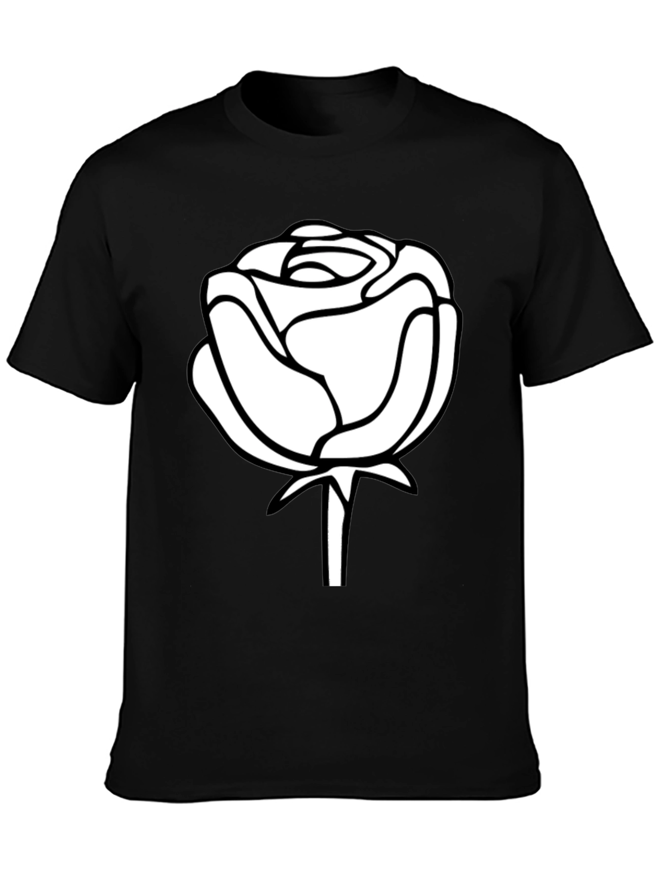 Black Black T-Shirt with White Rose Design view 3