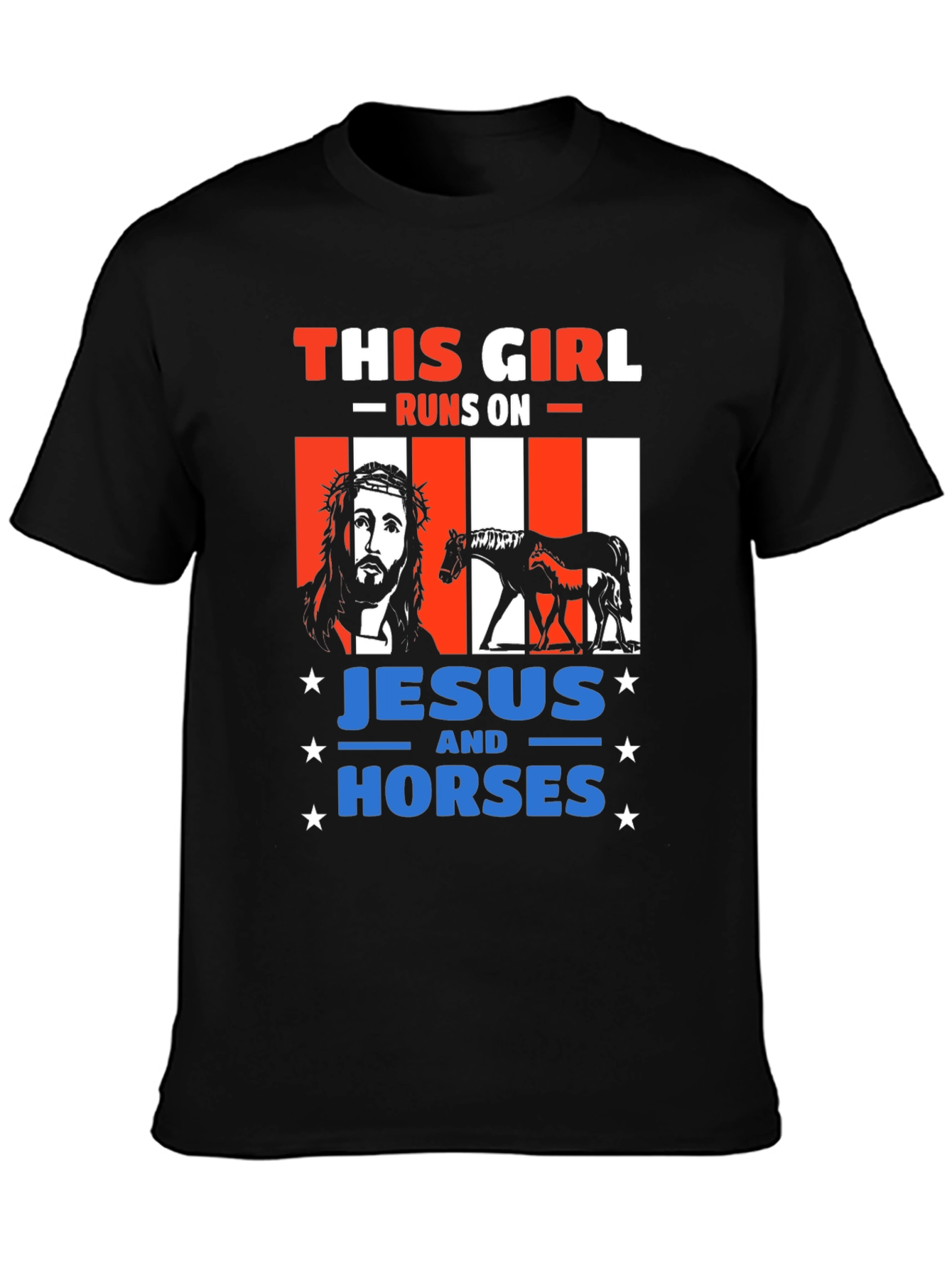 Black This Girl Runs On Jesus and Horses T-Shirt view 3