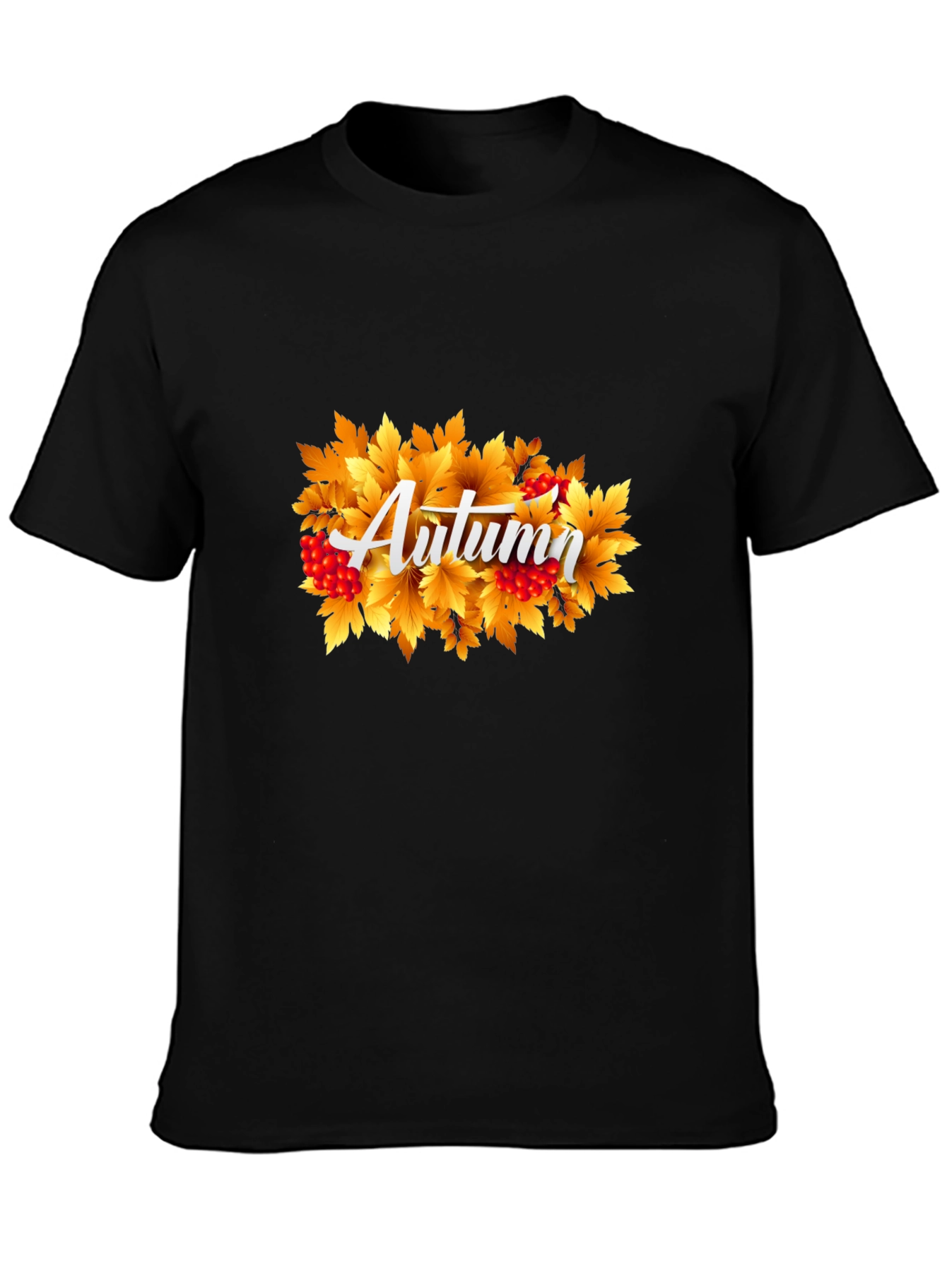 Black Autumn Leaves Graphic Tee - Black Cotton view 3