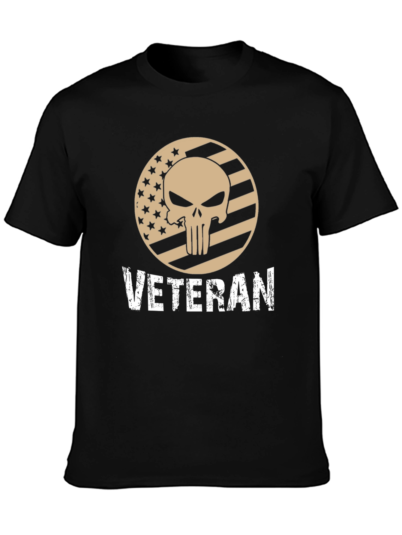 Black Veteran Punisher Skull Graphic T-Shirt view 3