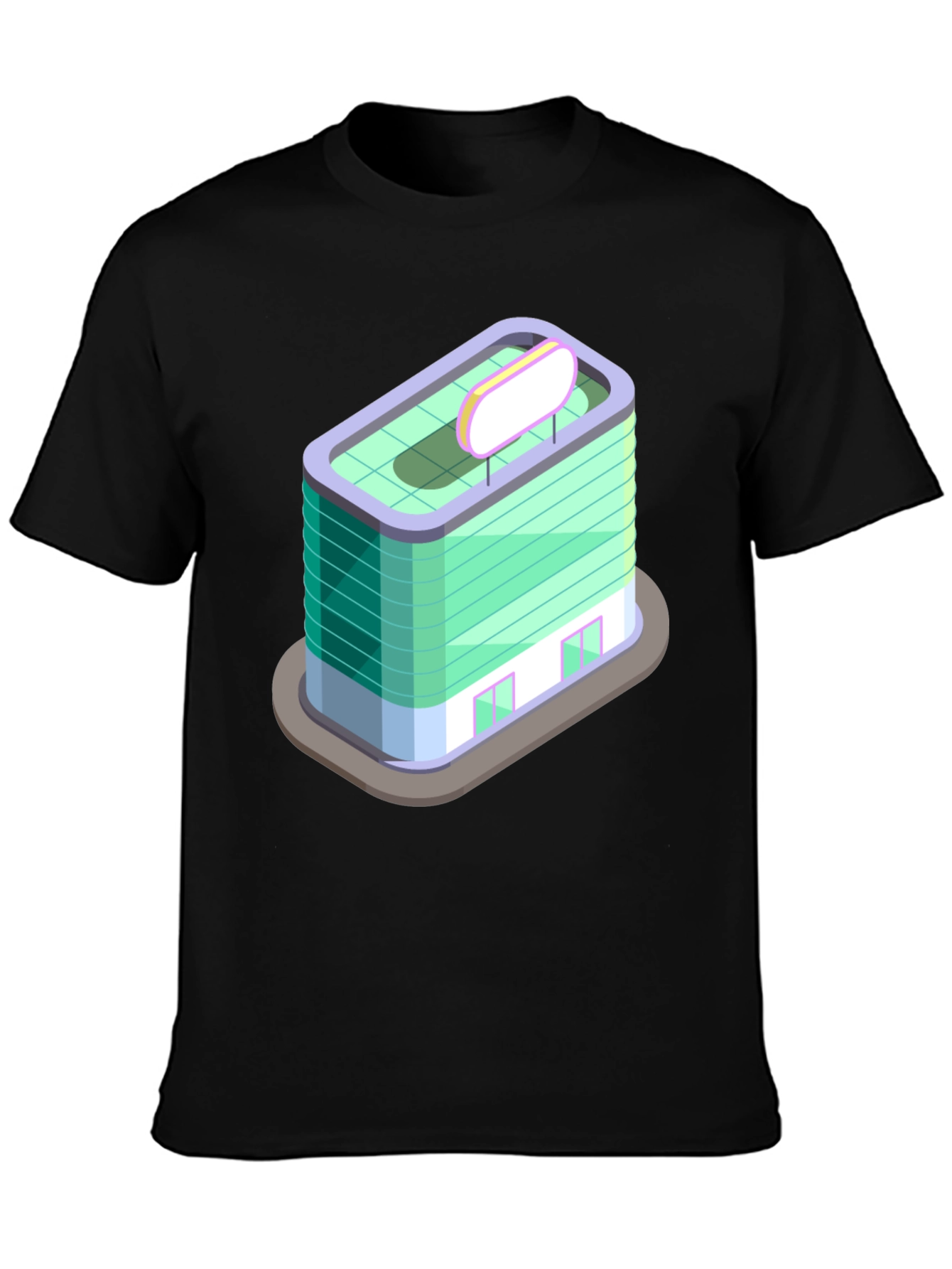 Black Modern Building Graphic Tee - Black Cotton T-Shirt view 3