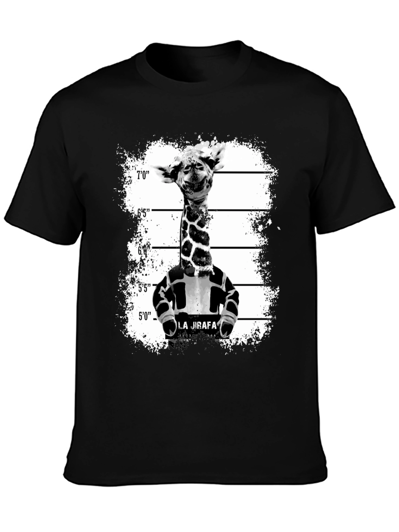 Black Giraffe Mugshot Graphic Tee - Funky Animal T-Shirt view 3