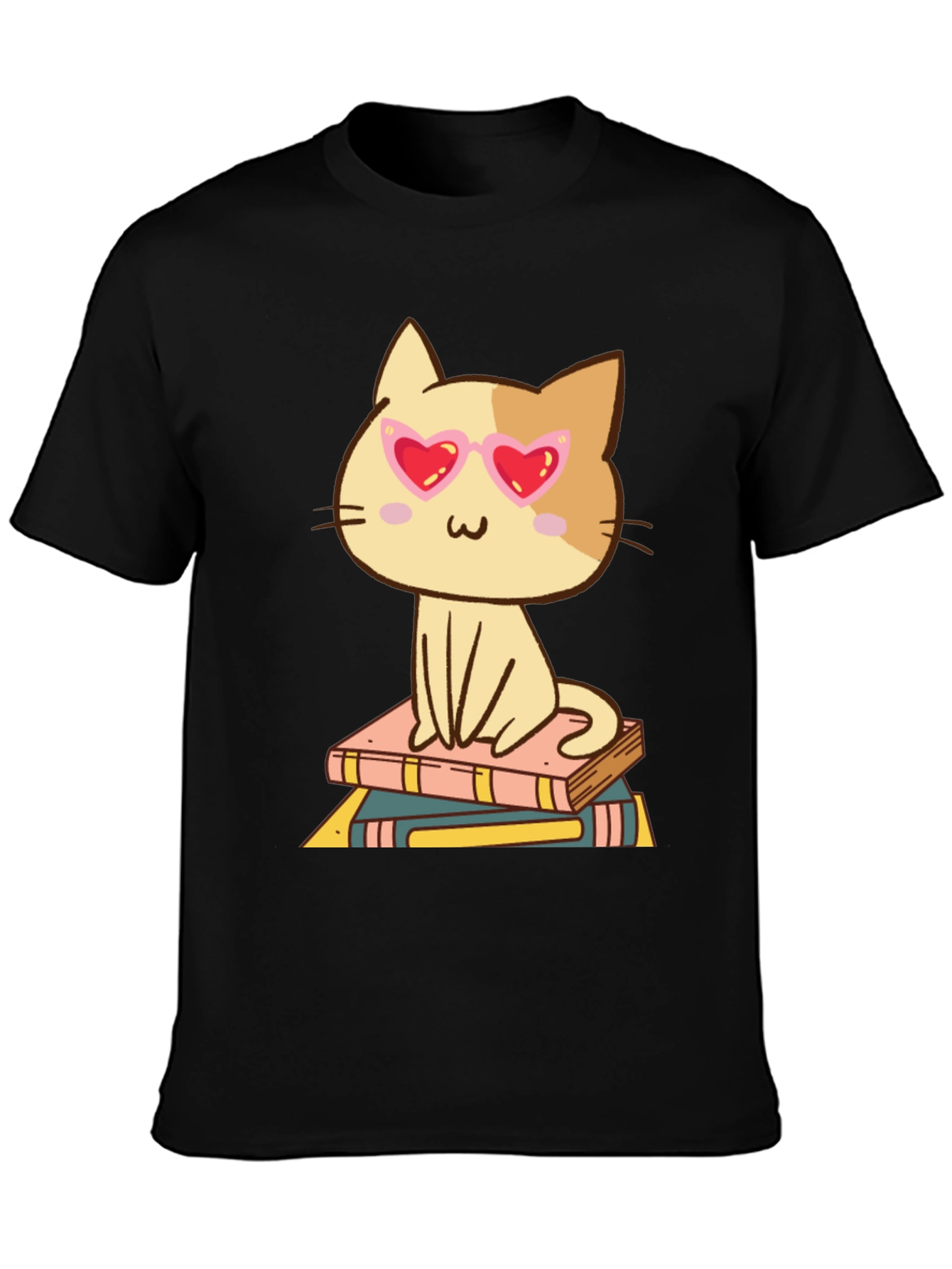 Black Cute Cat Reading Books T-Shirt view 3