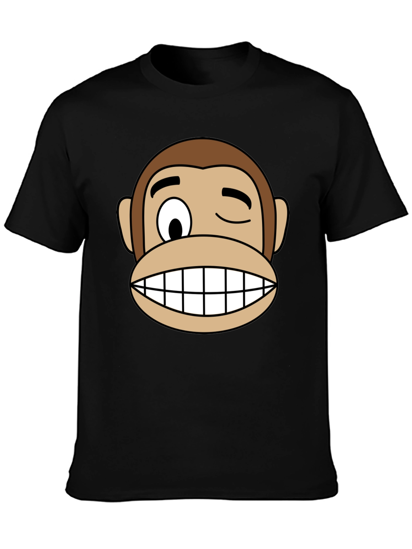 Black Funny Monkey Face Graphic Black T-Shirt view 3
