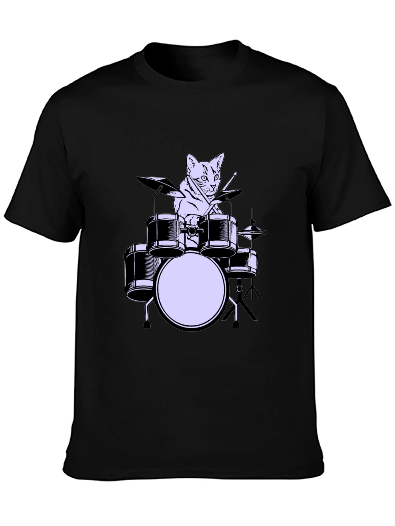 Black Cat Drummer Graphic Tee - Cool Musician Cat Shirt view 3