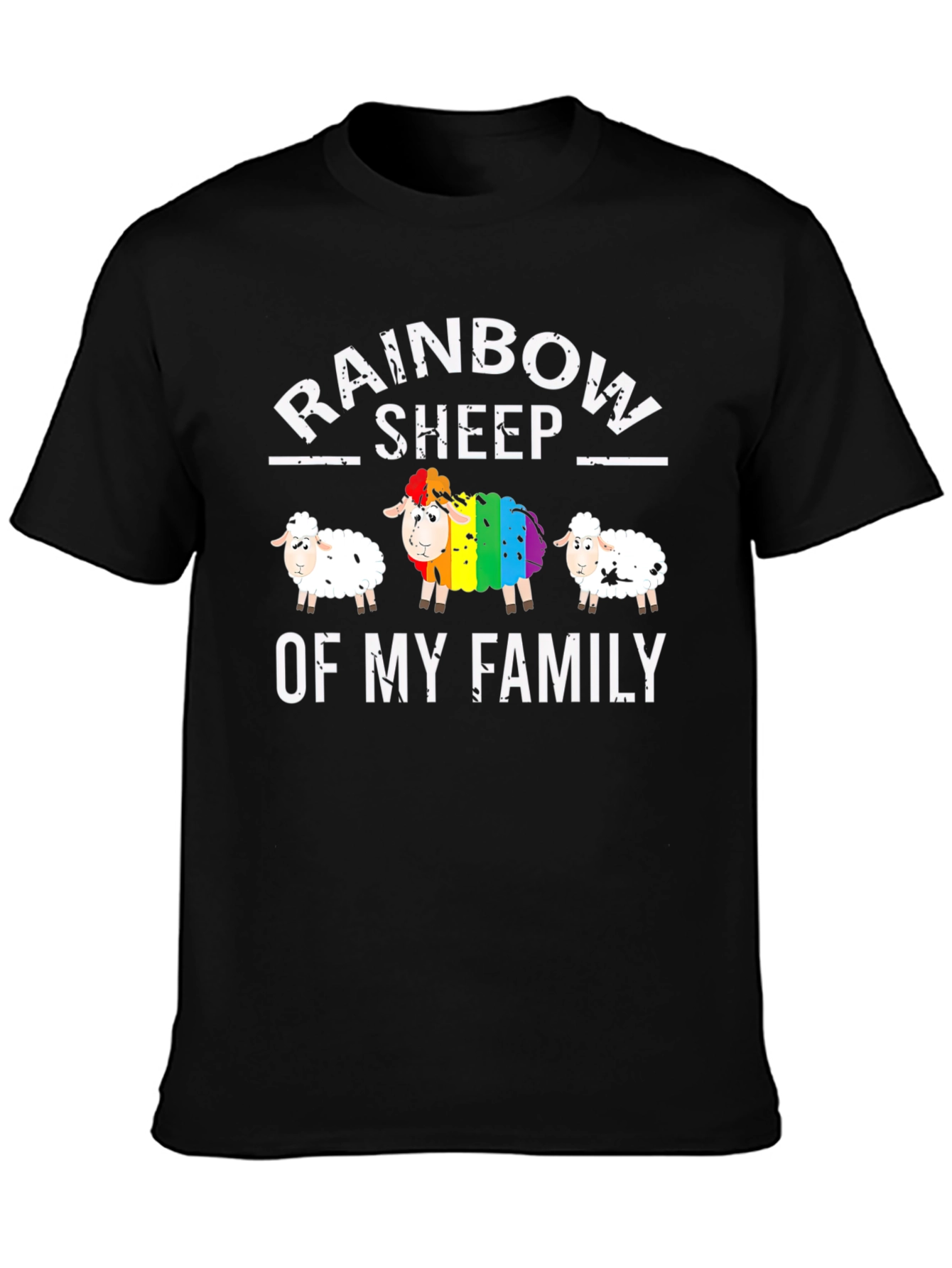 Black Rainbow Sheep Family T-Shirt, Pride LGBT Tee view 3