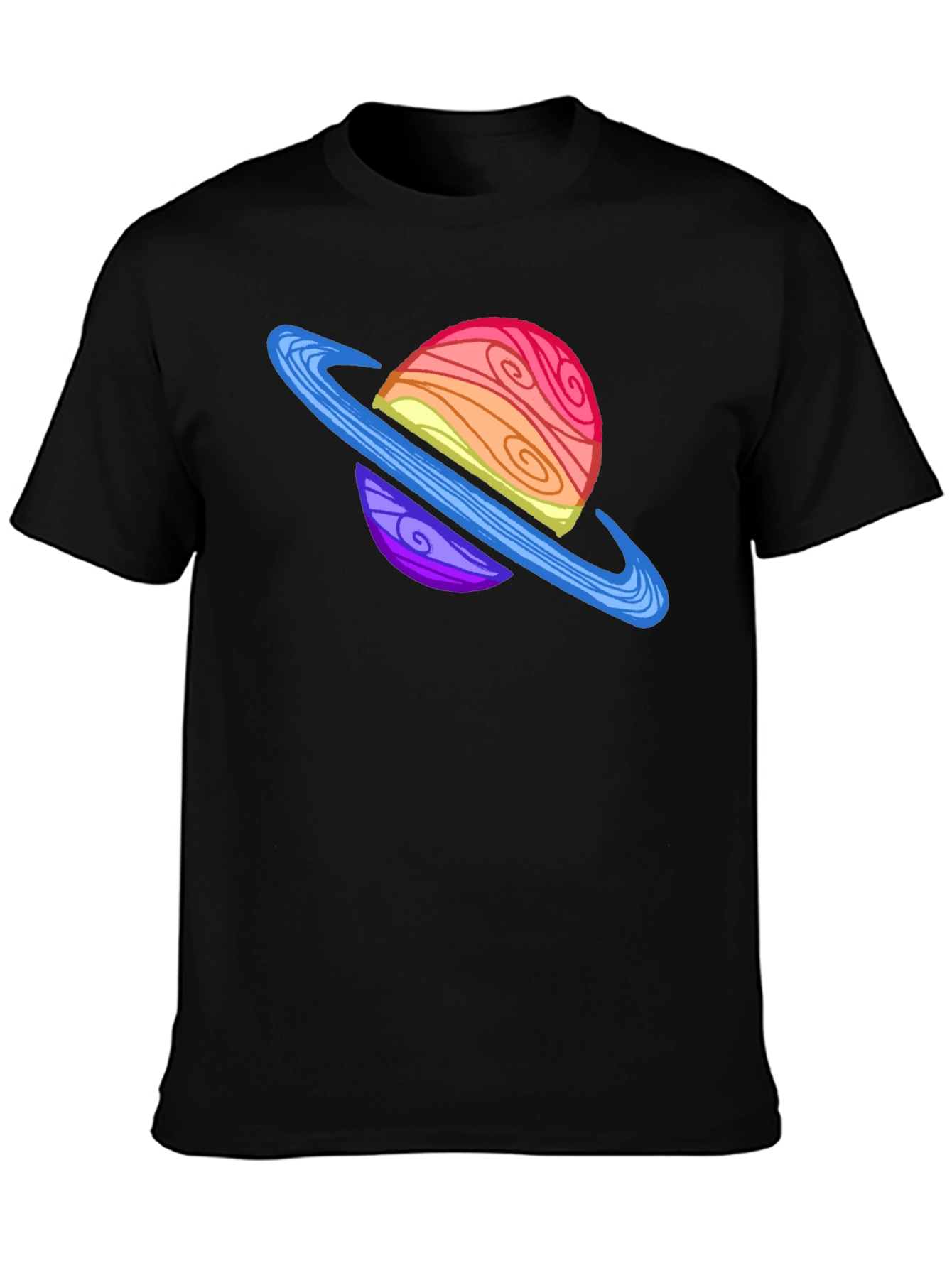 Black Cartoon Planet Graphic Tee - Black Crew Neck T-Shirt view 3