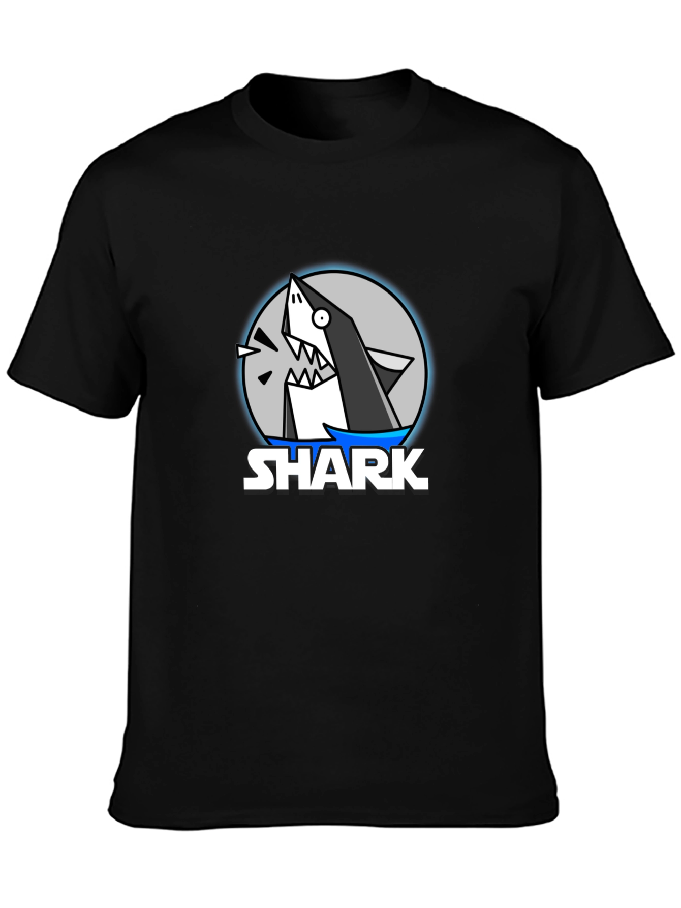Black Cartoon Shark Graphic Black T-Shirt view 3