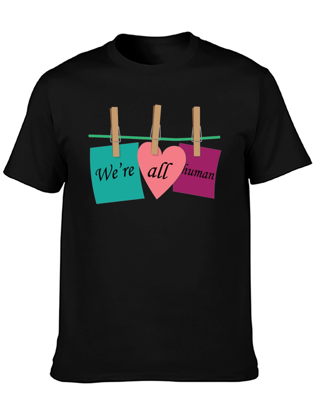 Black We're All Human T-Shirt - Equality & Love Design view 3