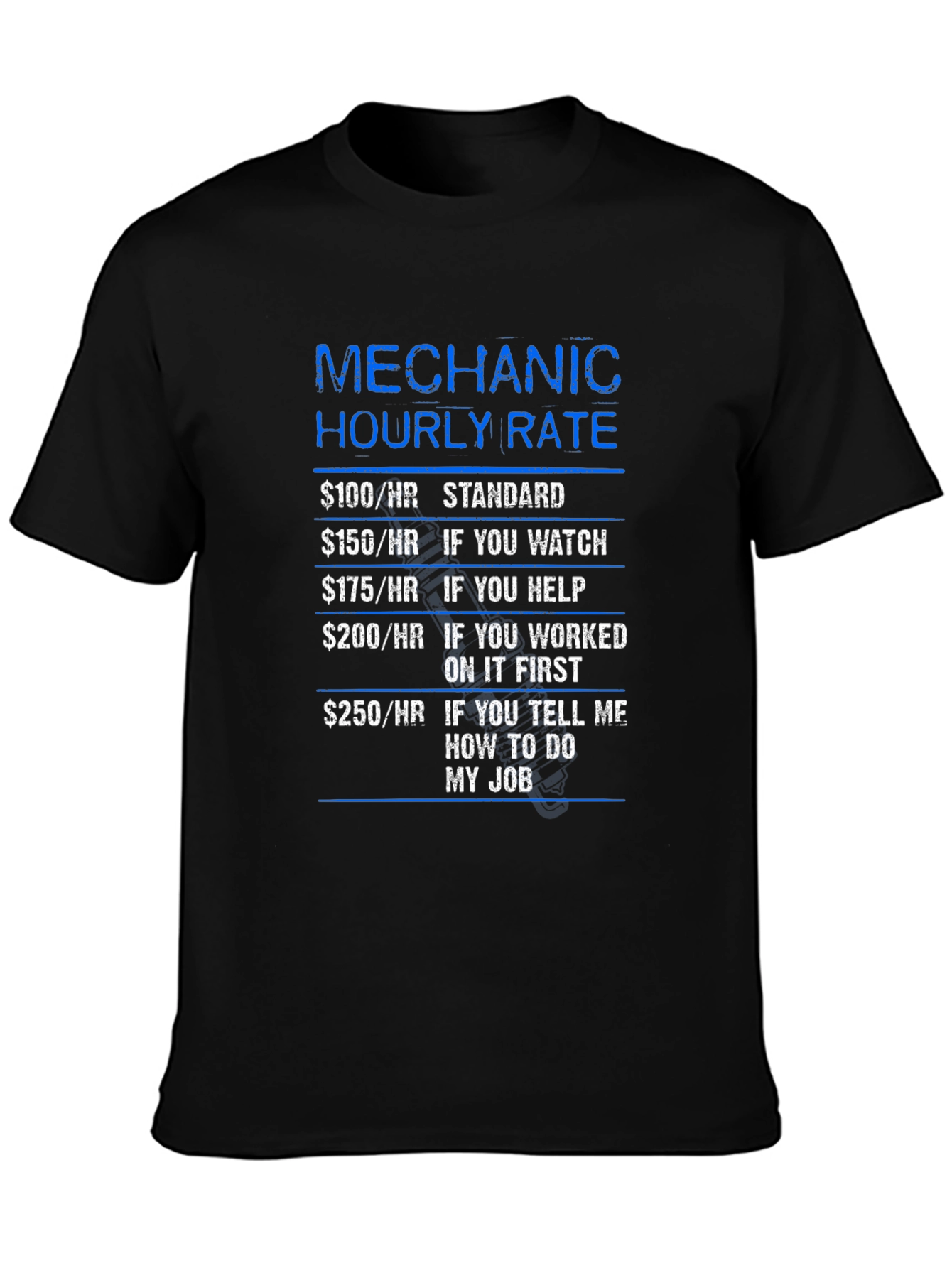 Black Mechanic Hourly Rate Funny T-Shirt view 3