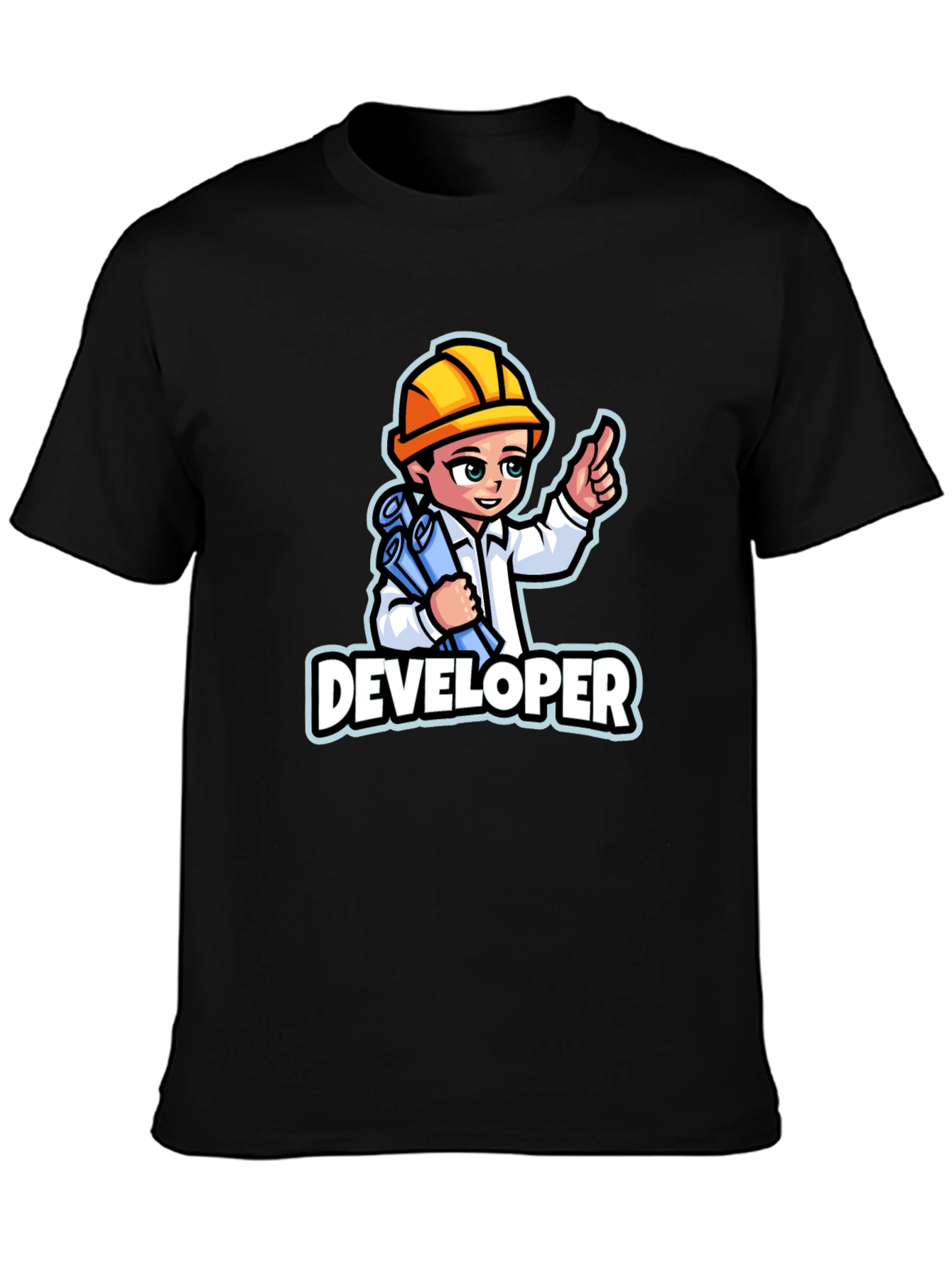 Black Developer Cartoon Graphic T-Shirt - Soft Cotton Blend view 3