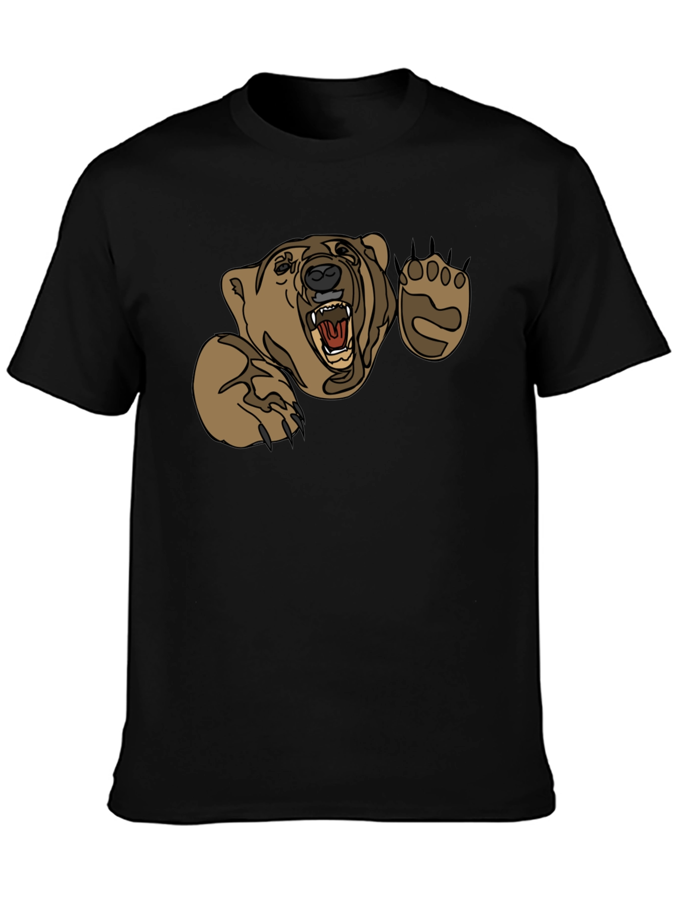 Black Grizzly Bear Graphic Print Black T-Shirt view 3