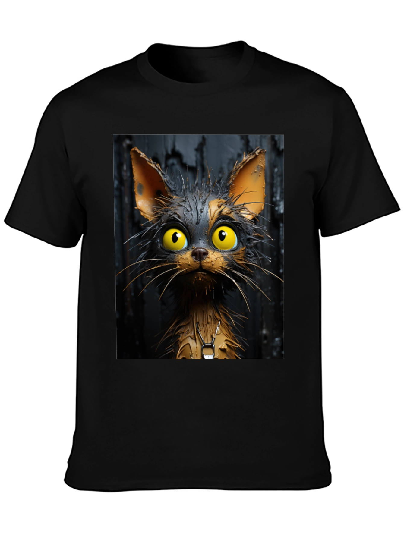 Black Cartoon Cat Graphic Tee - Unisex Black T-Shirt view 3