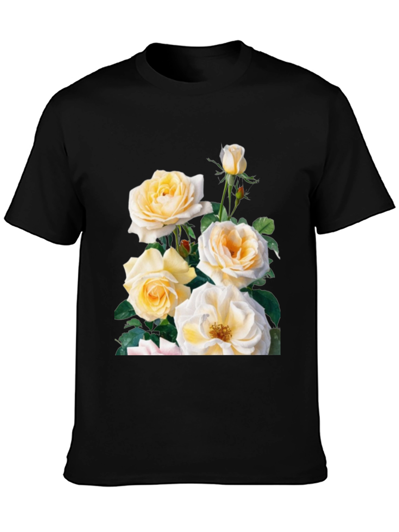 Black Floral Rose Graphic T-Shirt - Soft Cotton Blend view 3