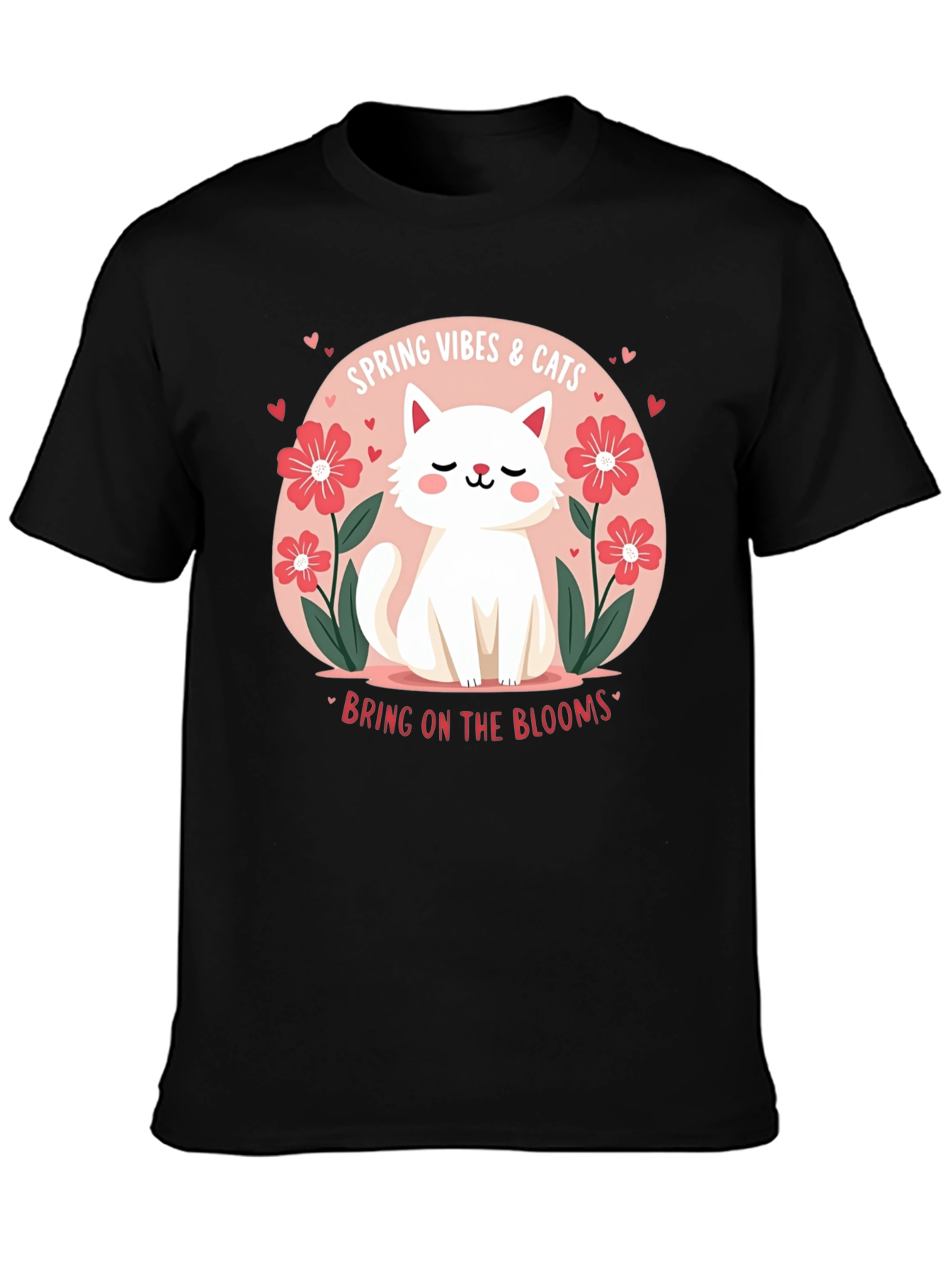 Black Spring Vibes & Cats Graphic T-Shirt view 3
