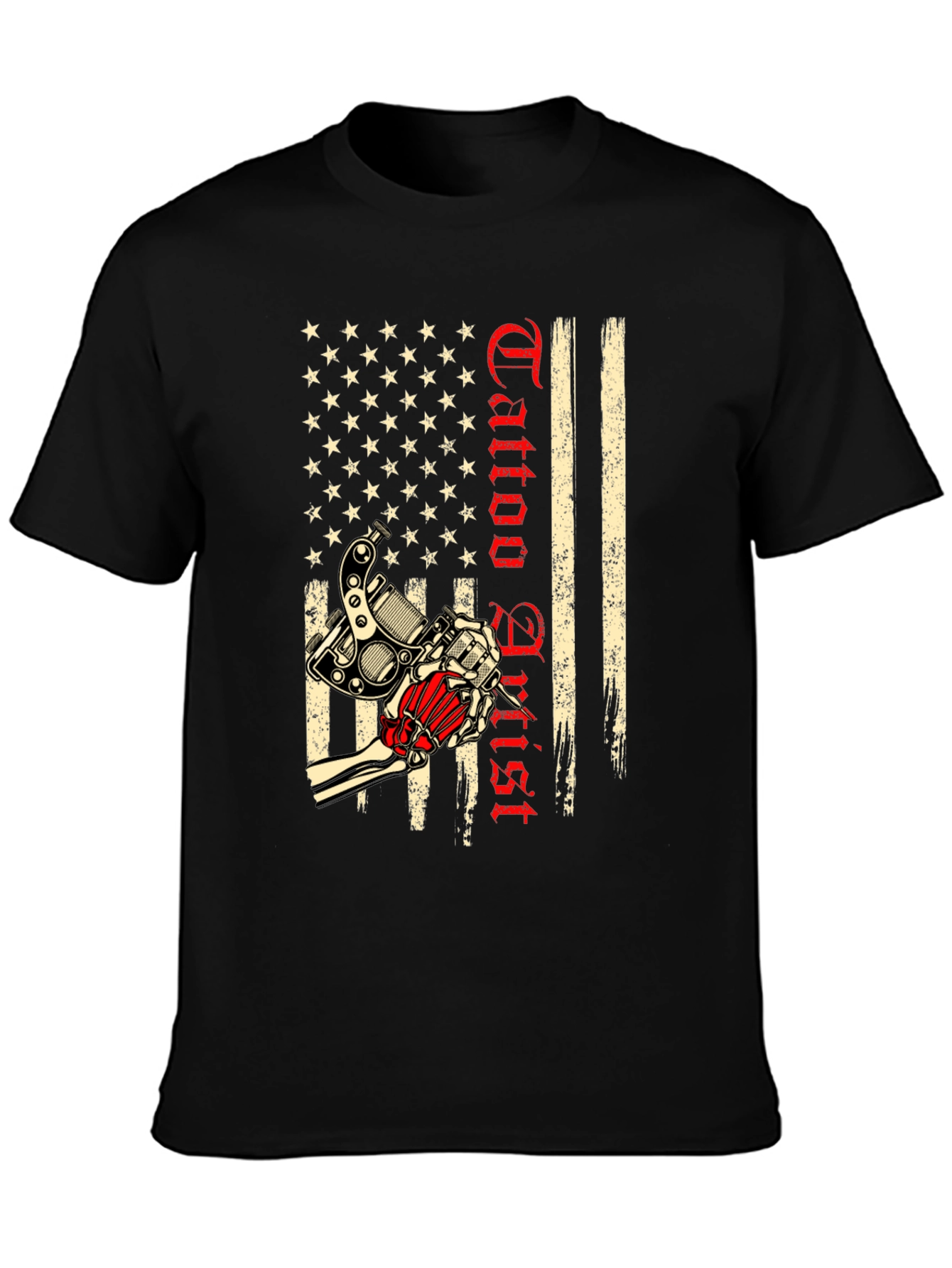 Black Tattoo Artist USA Flag Graphic T-Shirt view 3