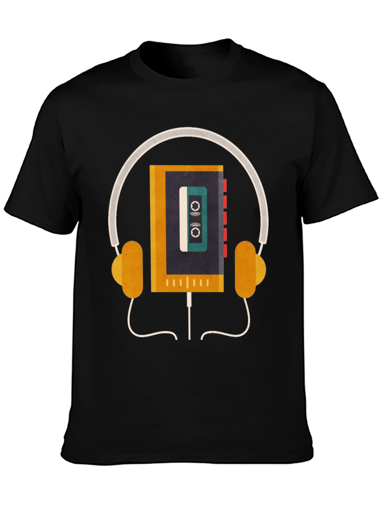Black Retro Cassette Player Headphones Graphic Tee view 3