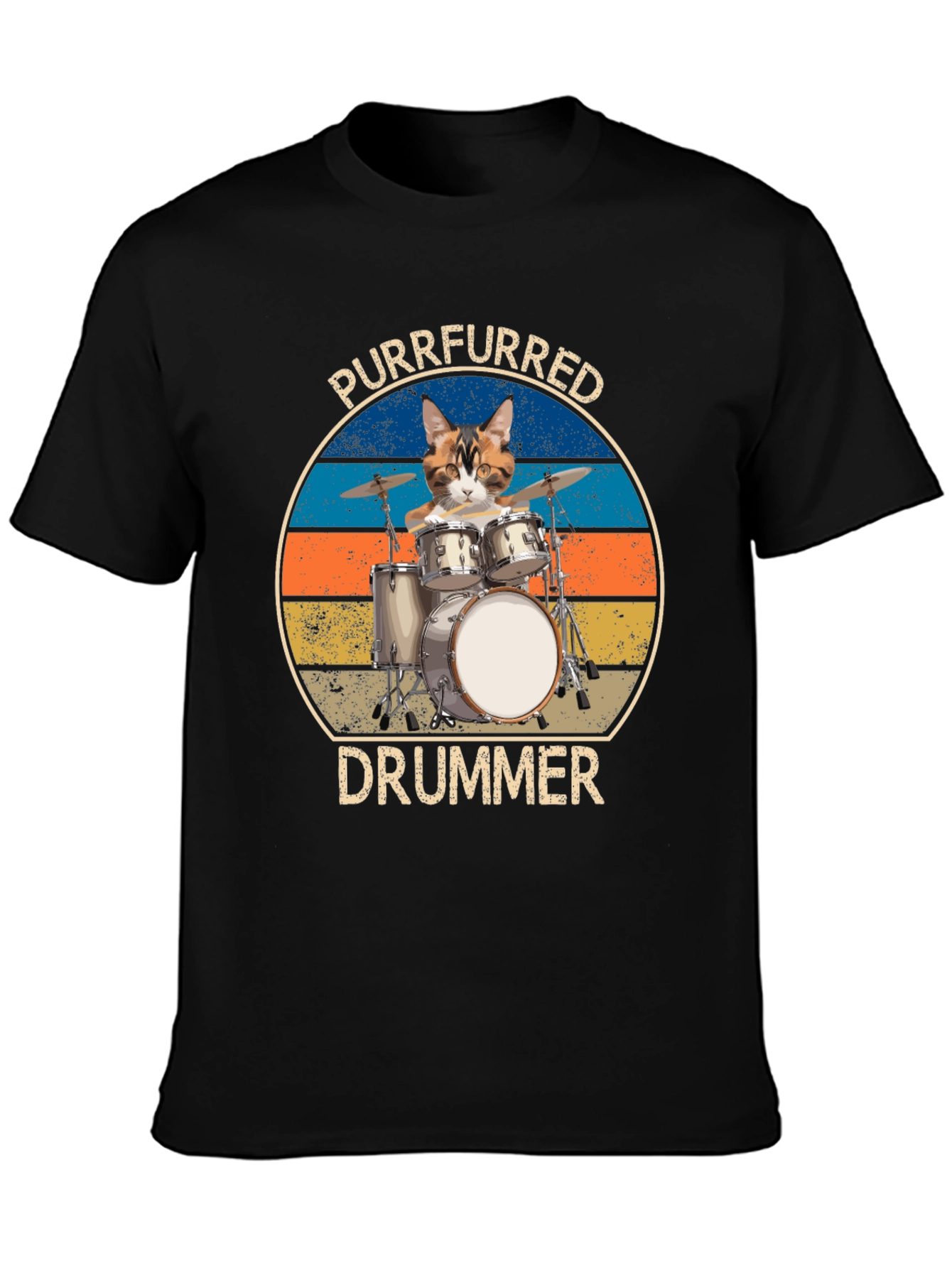 Black Purrfurred Drummer T-Shirt - Cat Lover Music Tee view 3