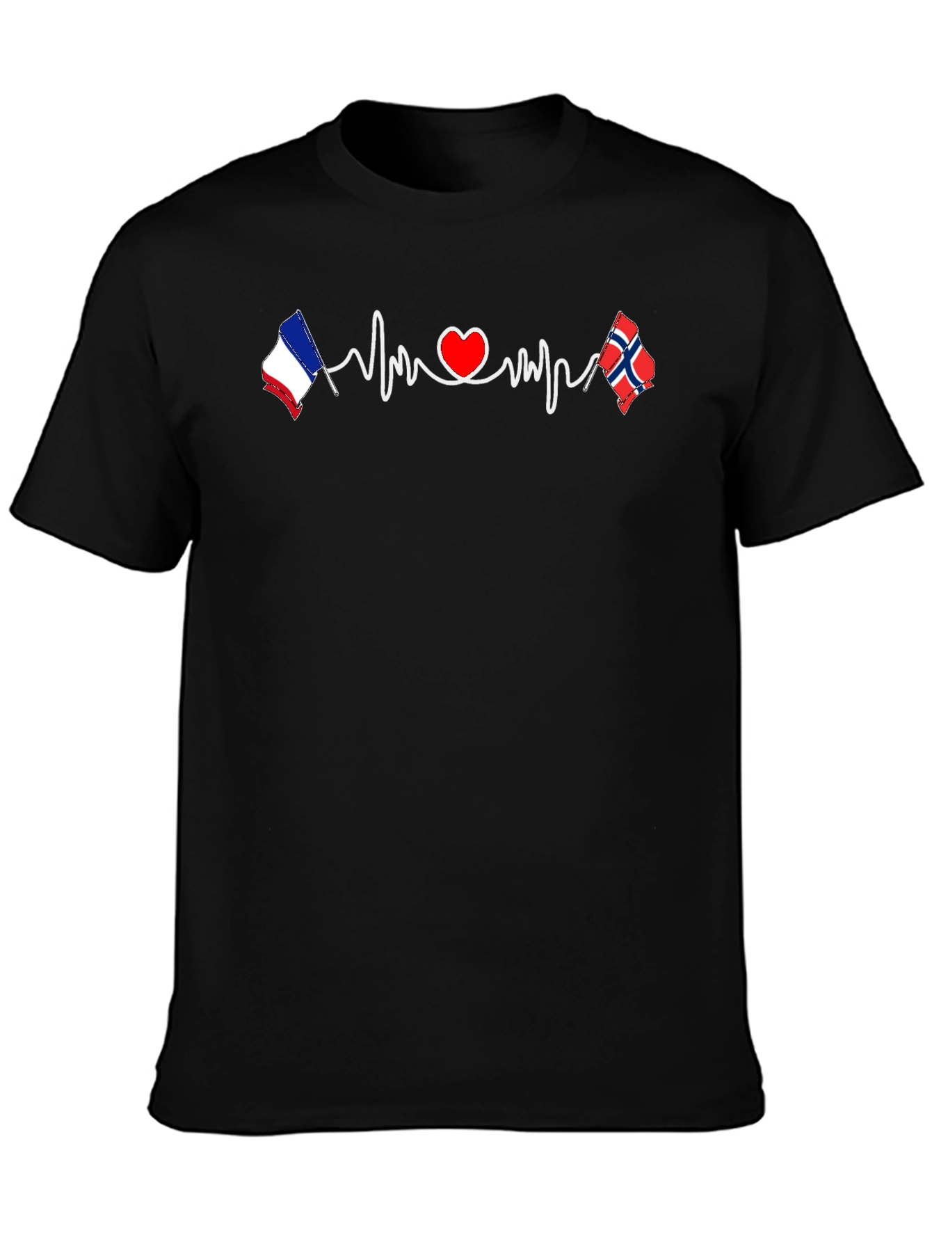 France Norway Love Heartbeat T-Shirt - 3