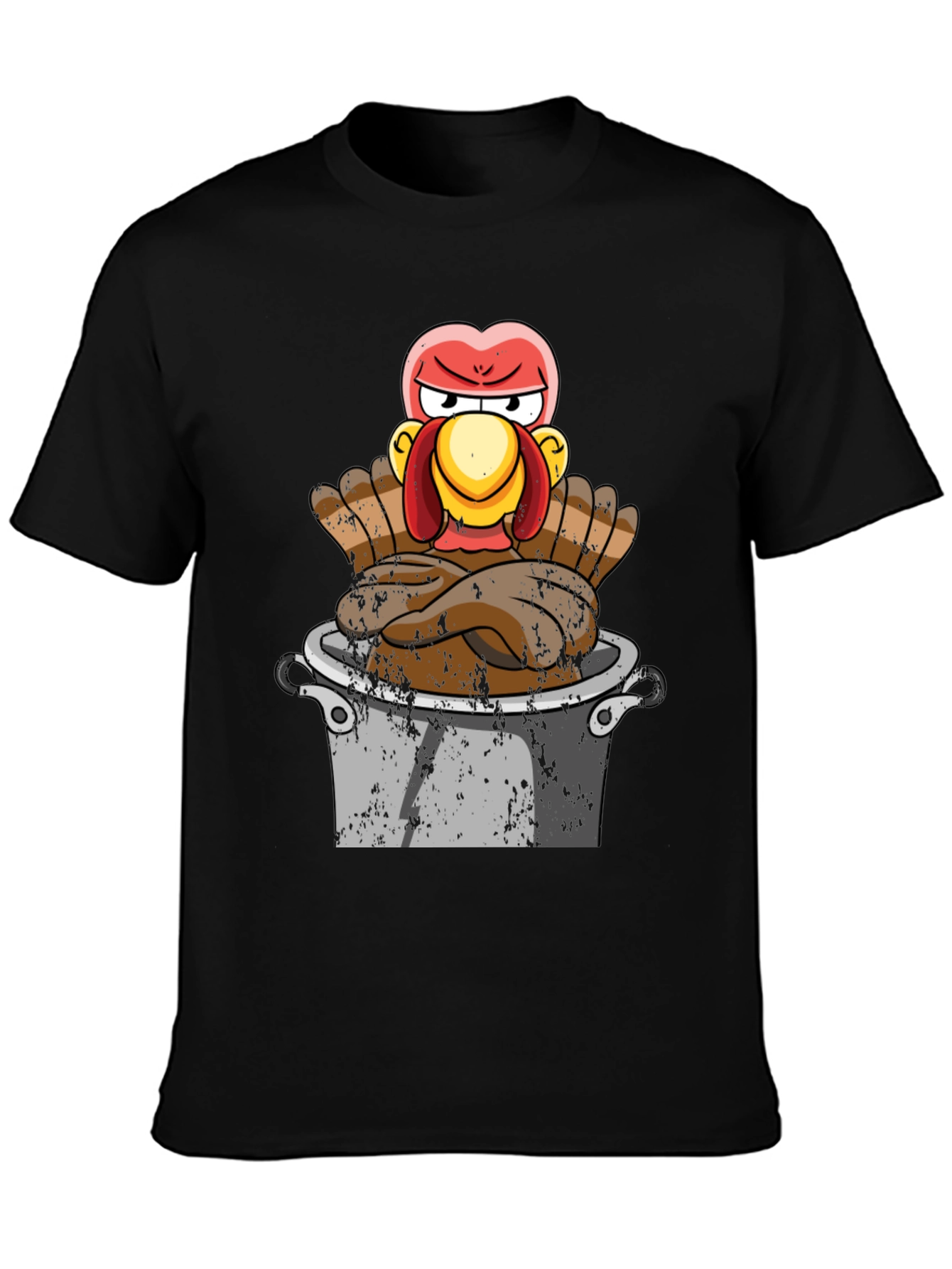 Black Funny Turkey in Pot T-Shirt - Thanksgiving Humor view 3