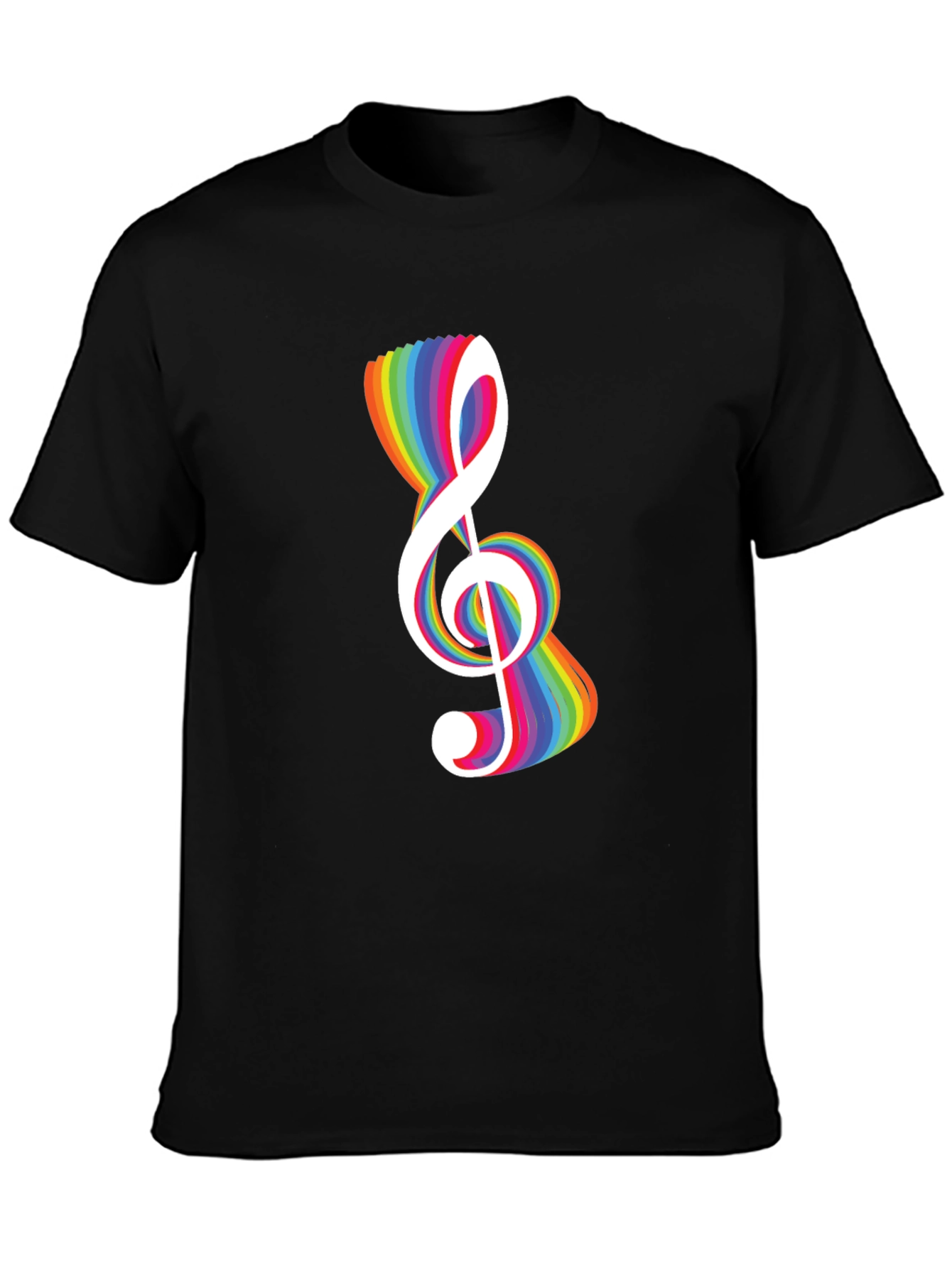 Black Rainbow Treble Clef Black T-Shirt view 3