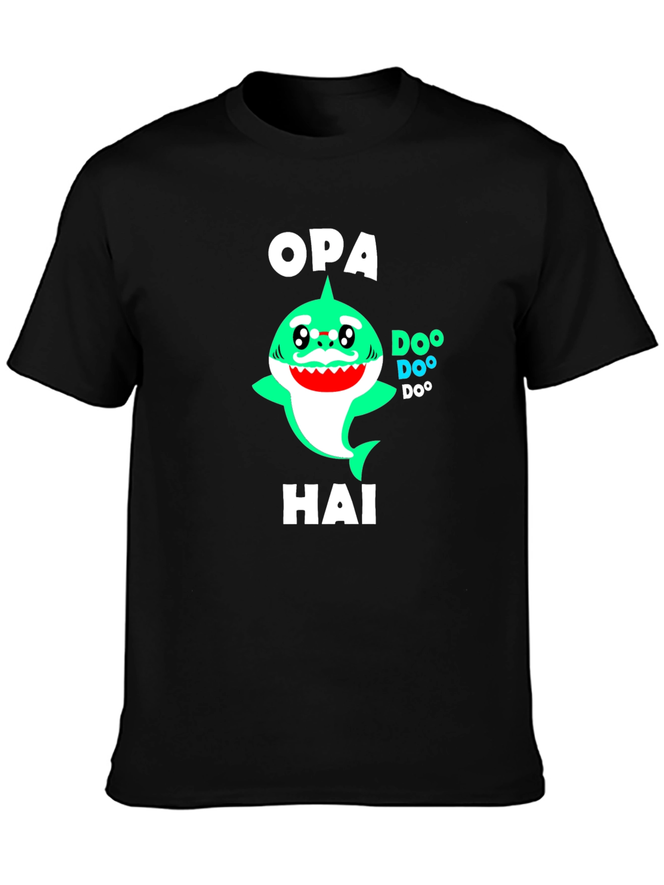 Black Opa Hai Funny Shark T-Shirt - Grandfather Shark Tee view 3
