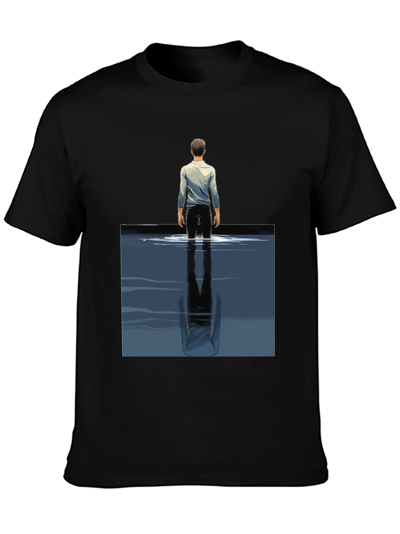 Black Reflective Water Graphic Tee - Stylish Men's Black T-Shirt view 3