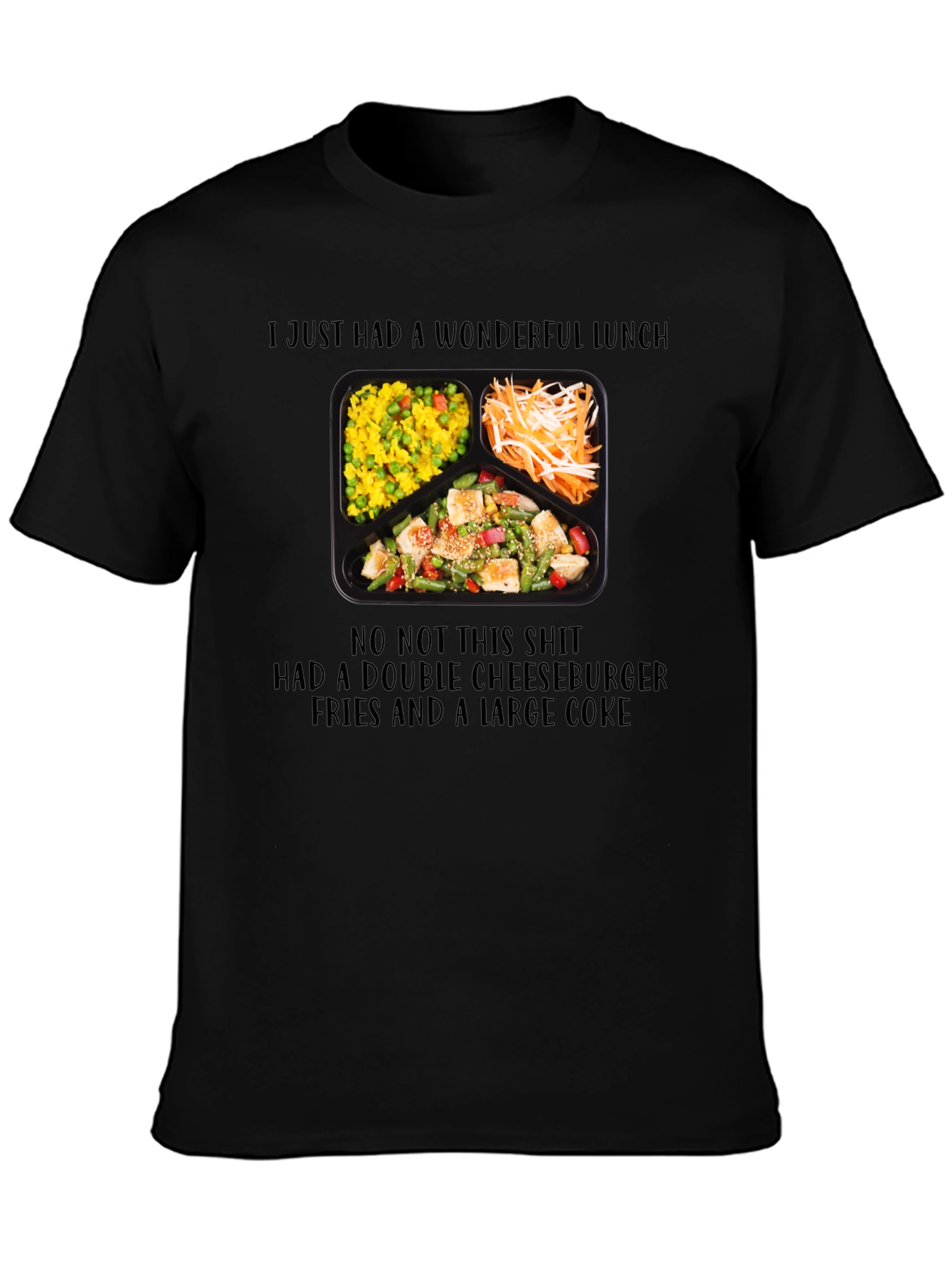 Black Funny "Wonderful Lunch" T-Shirt view 3