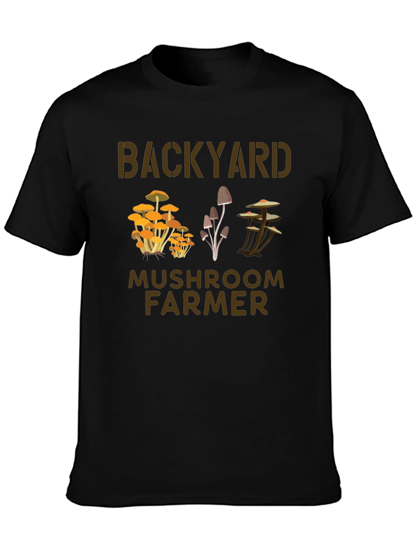 Black Backyard Mushroom Farmer Graphic T-Shirt view 3