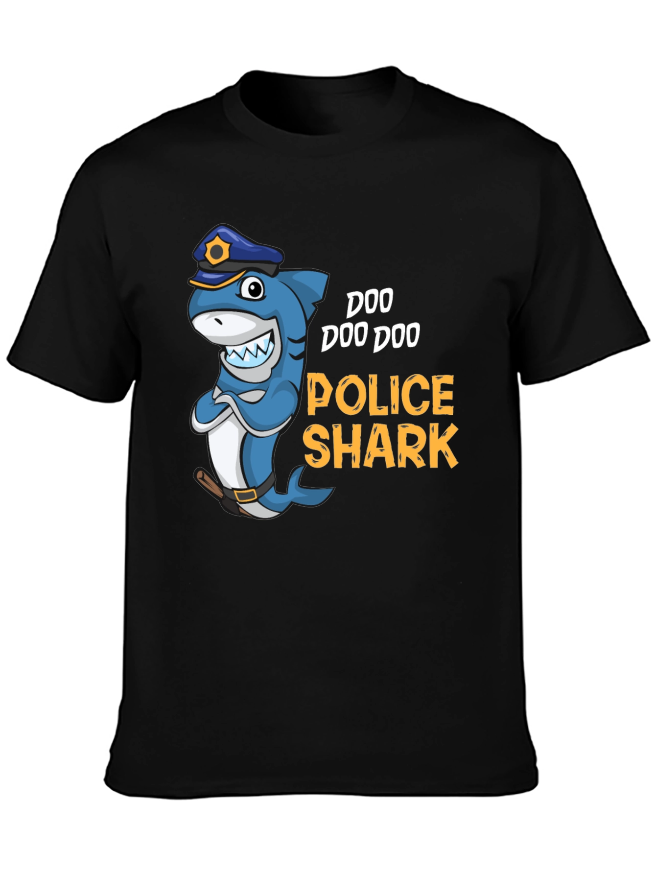 Black Doo Doo Doo Police Shark Graphic Tee view 3