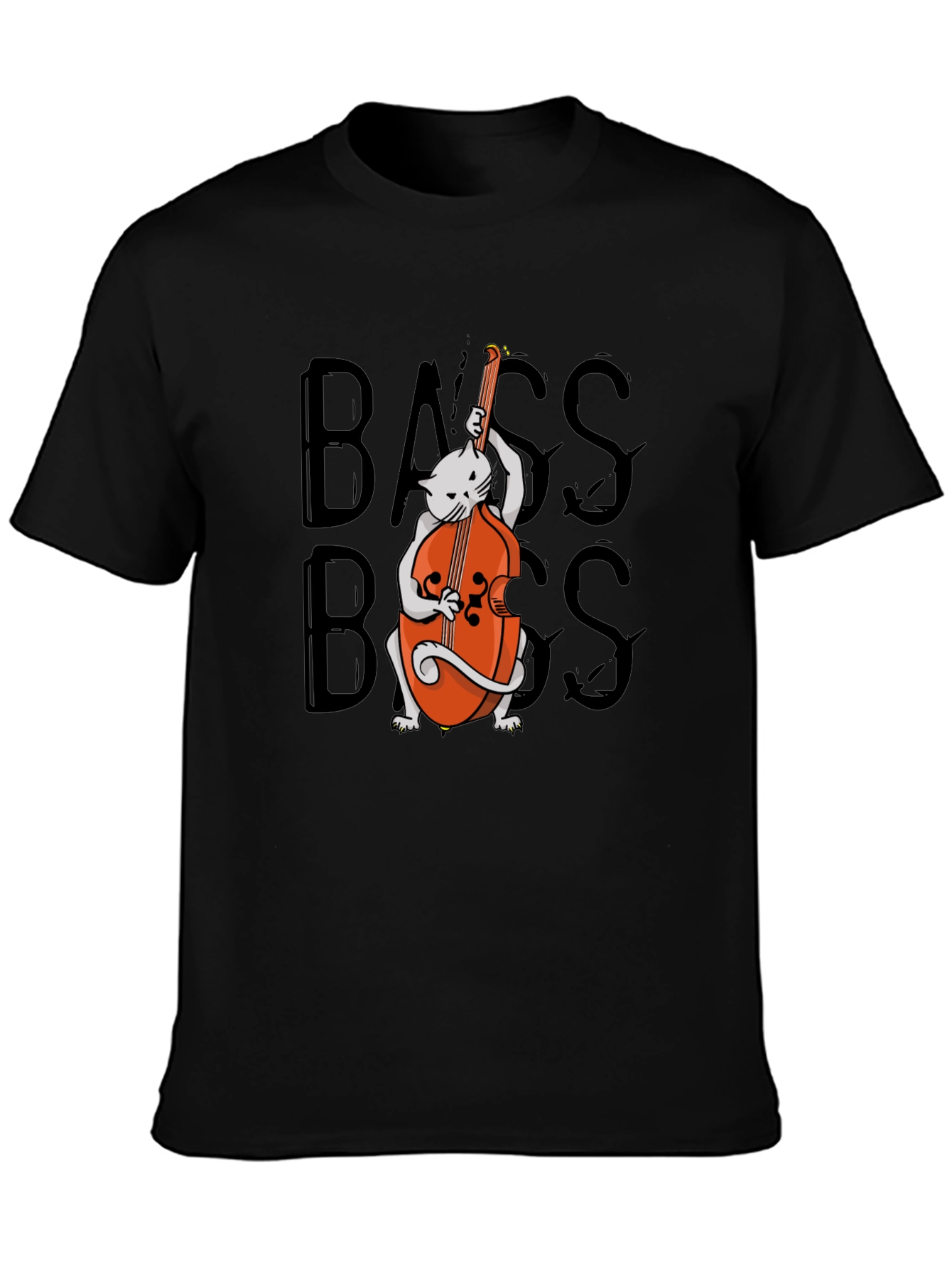 Black Cat Playing Bass T-Shirt - Cool Musician Tee view 3