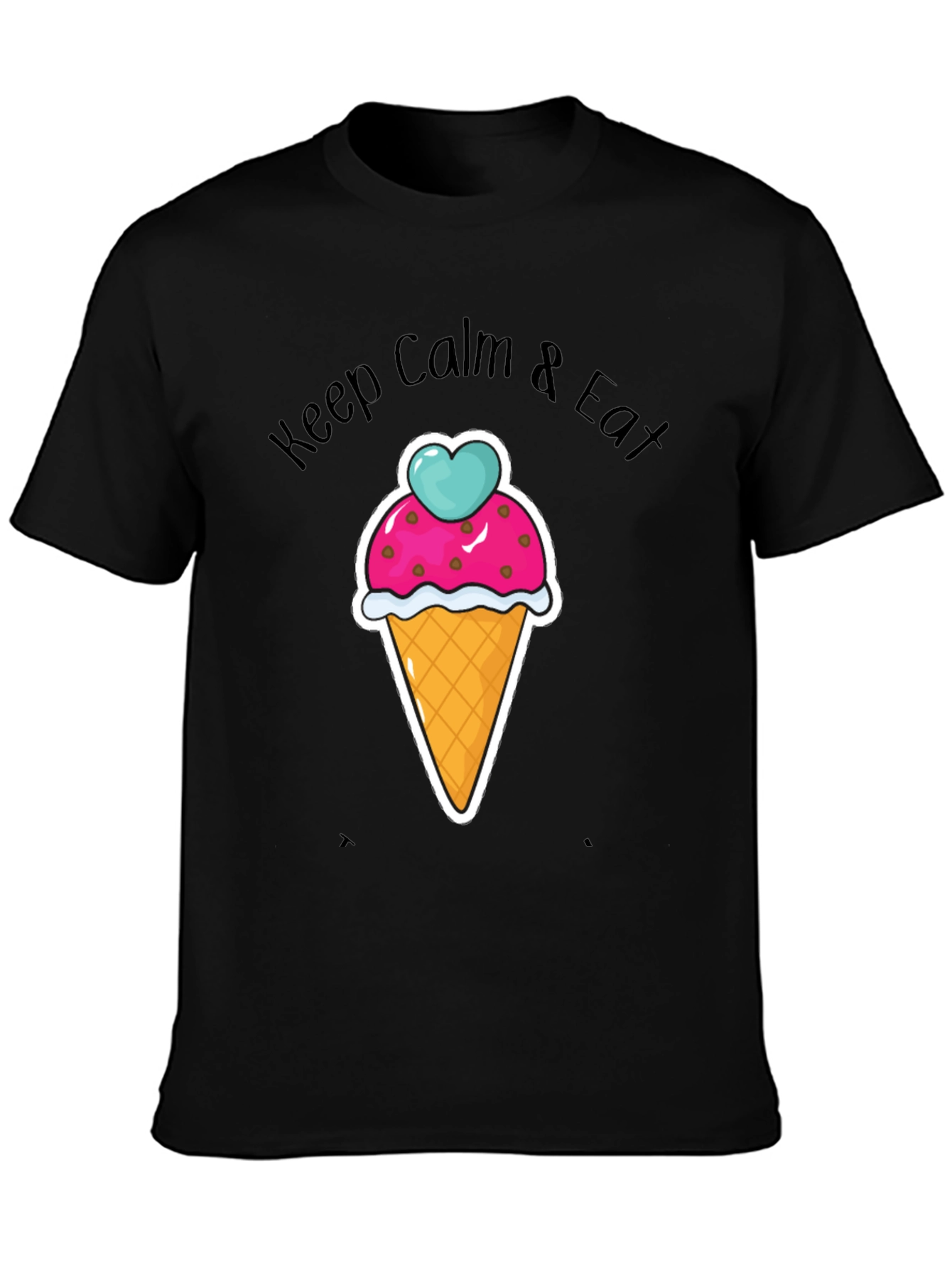 Black Keep Calm Eat Ice Cream Graphic T-Shirt - Black Cotton Tee view 3