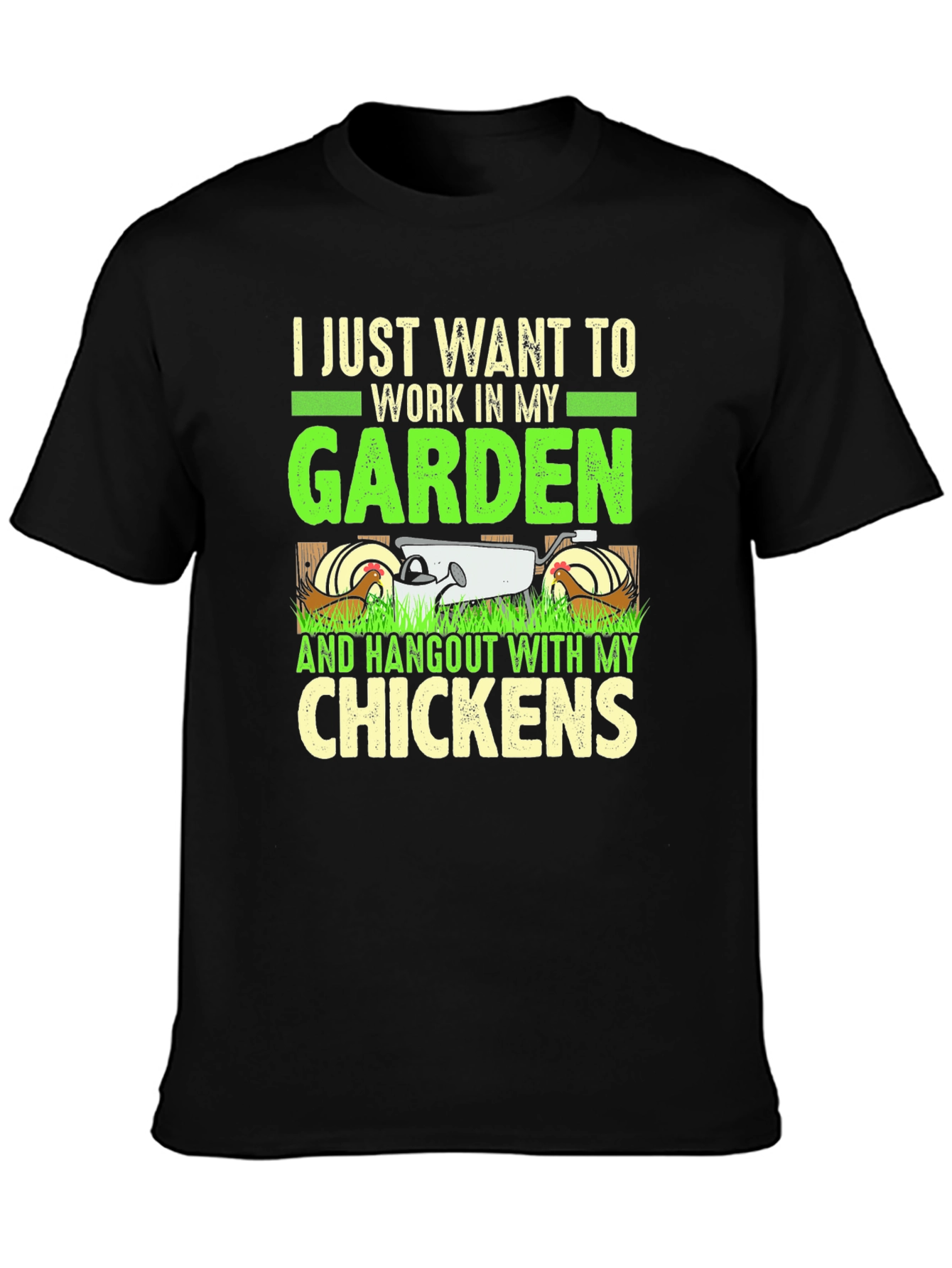 Black Garden and Chickens Graphic T-Shirt view 3