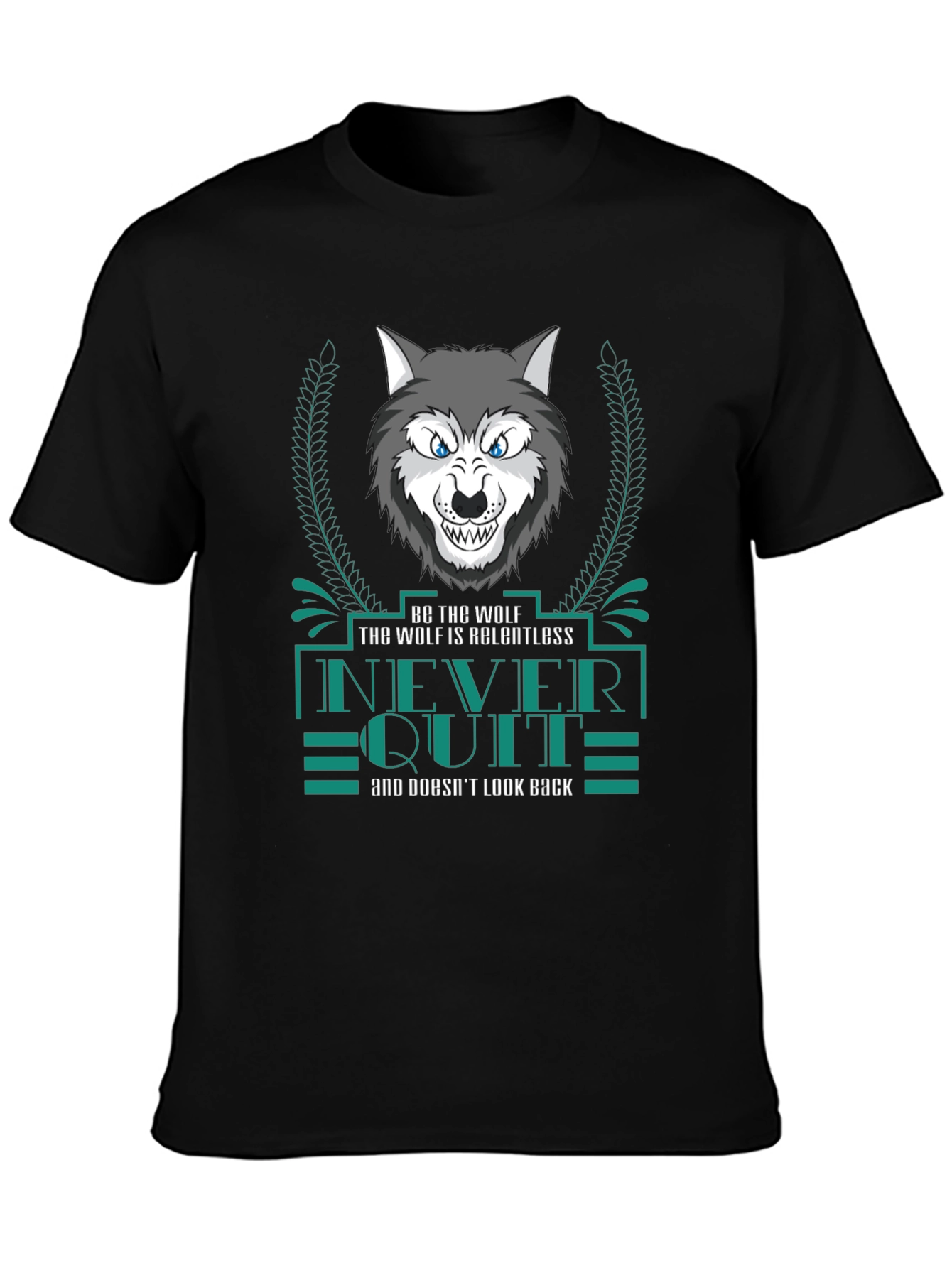 Black Relentless Wolf Graphic Print Men's Black T-Shirt view 3