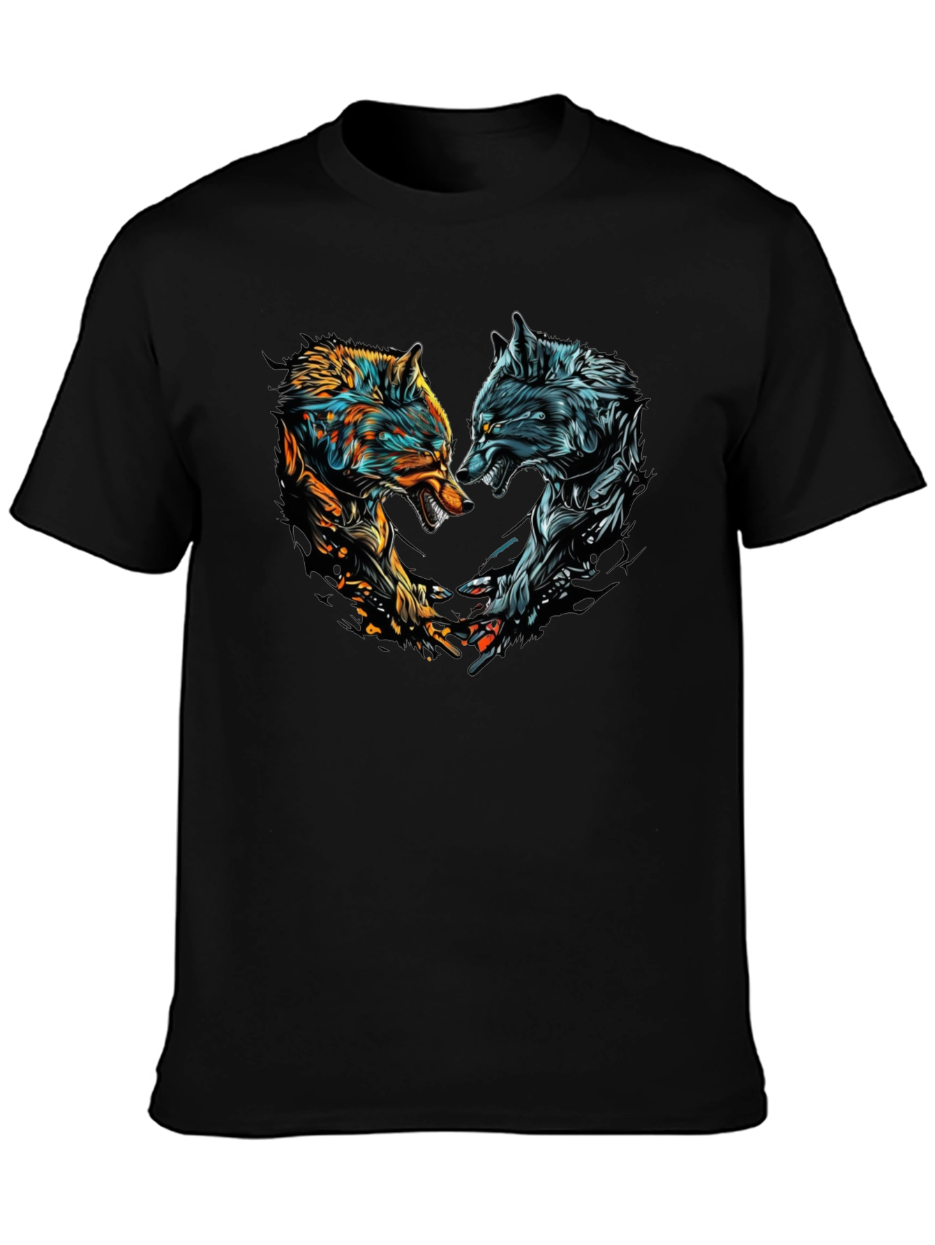 Black Two Wolves Graphic Print Black T-Shirt view 3