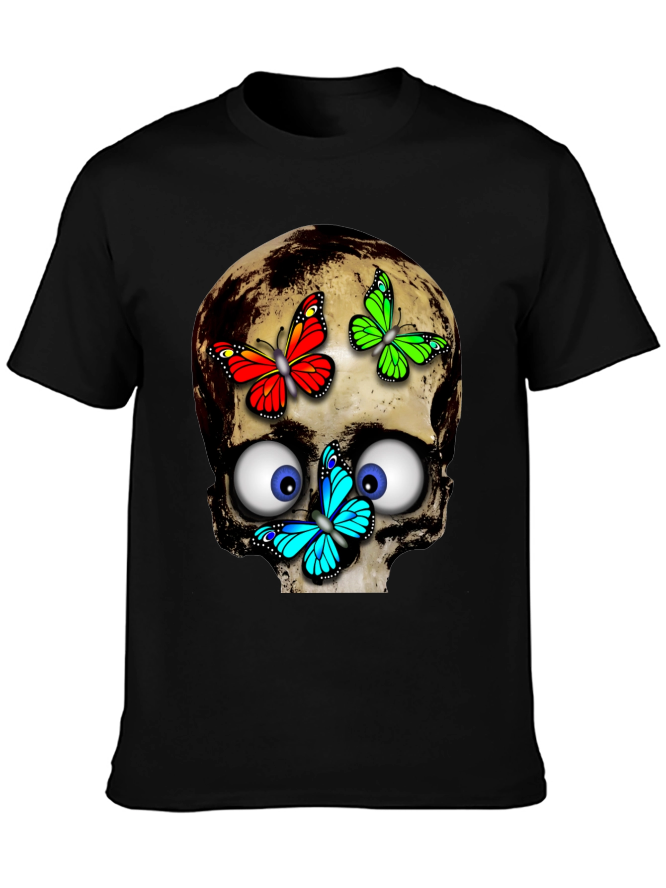 Black Skull & Butterflies Graphic Tee - Black view 3