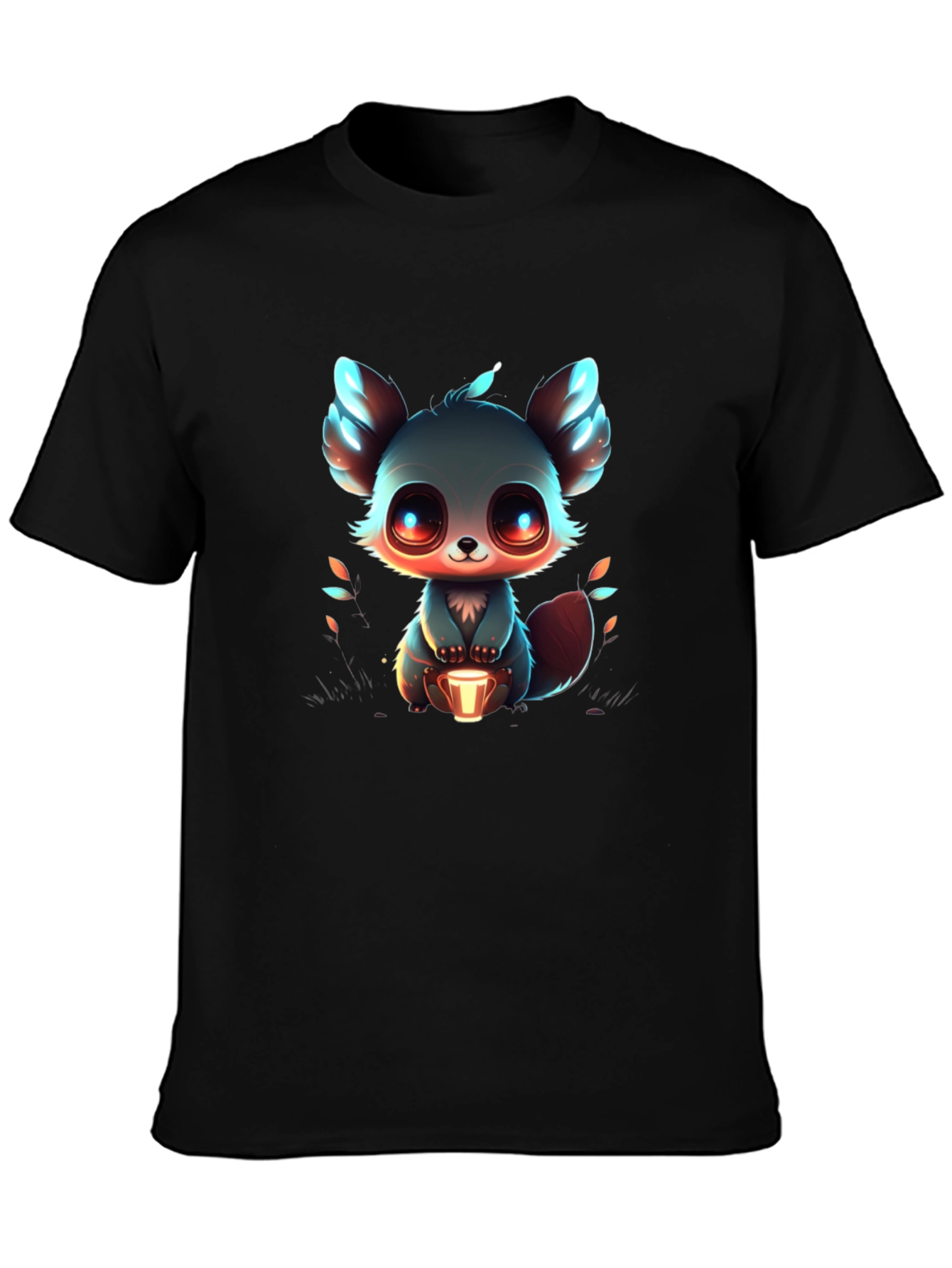 Black Cute Cartoon Animal Graphic Tee - Black view 3